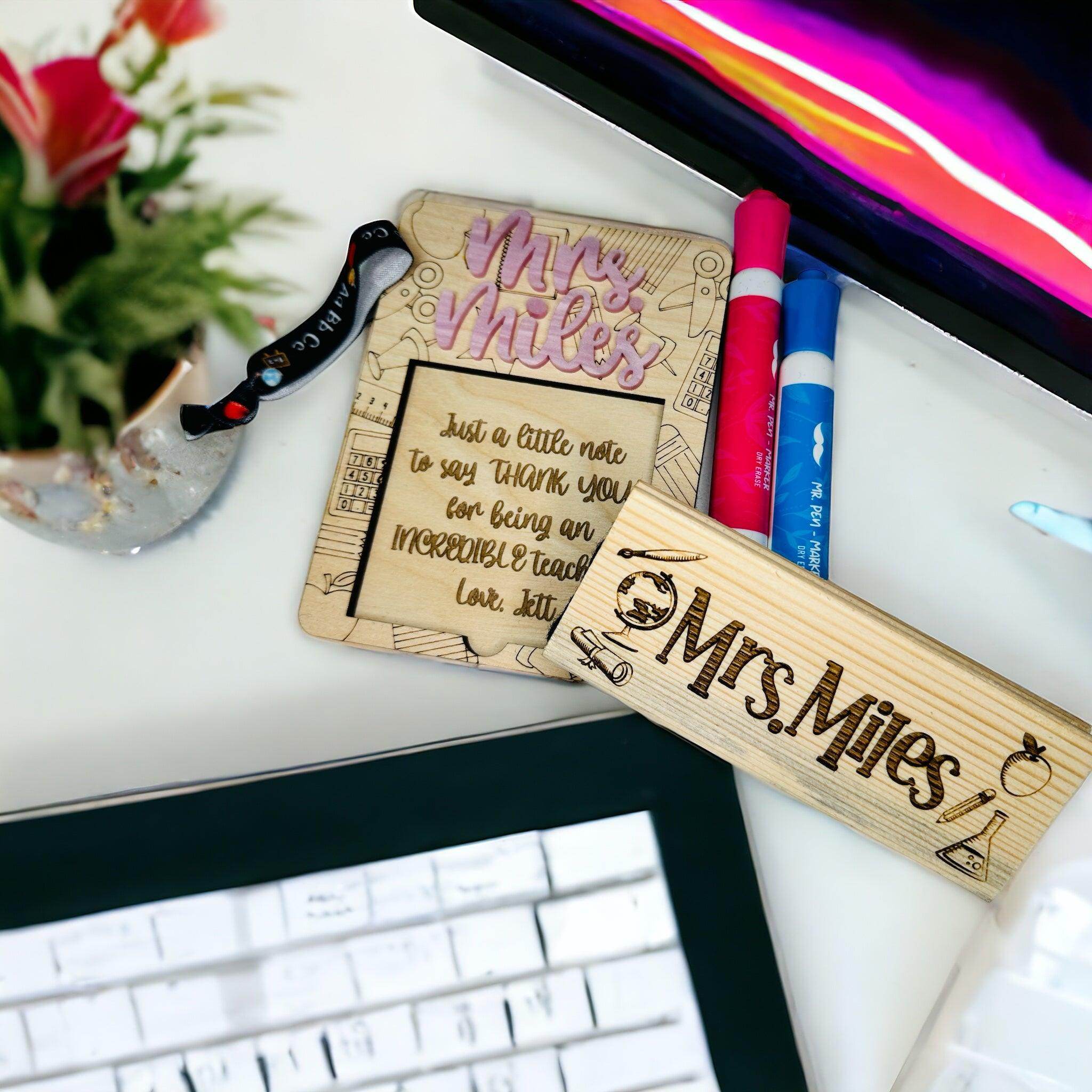 Bundle Teacher post it holder & dry eraser gift set, personalized teacher appreciation gift - Coastal Chaos LLC