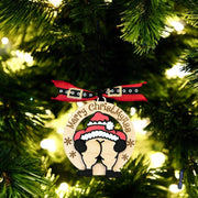 Humorous Wooden Christmas Ornaments - “Merry ChristMyA” and “2024 Can Kiss” - Funny Holiday Decor - Coastal Chaos LLC