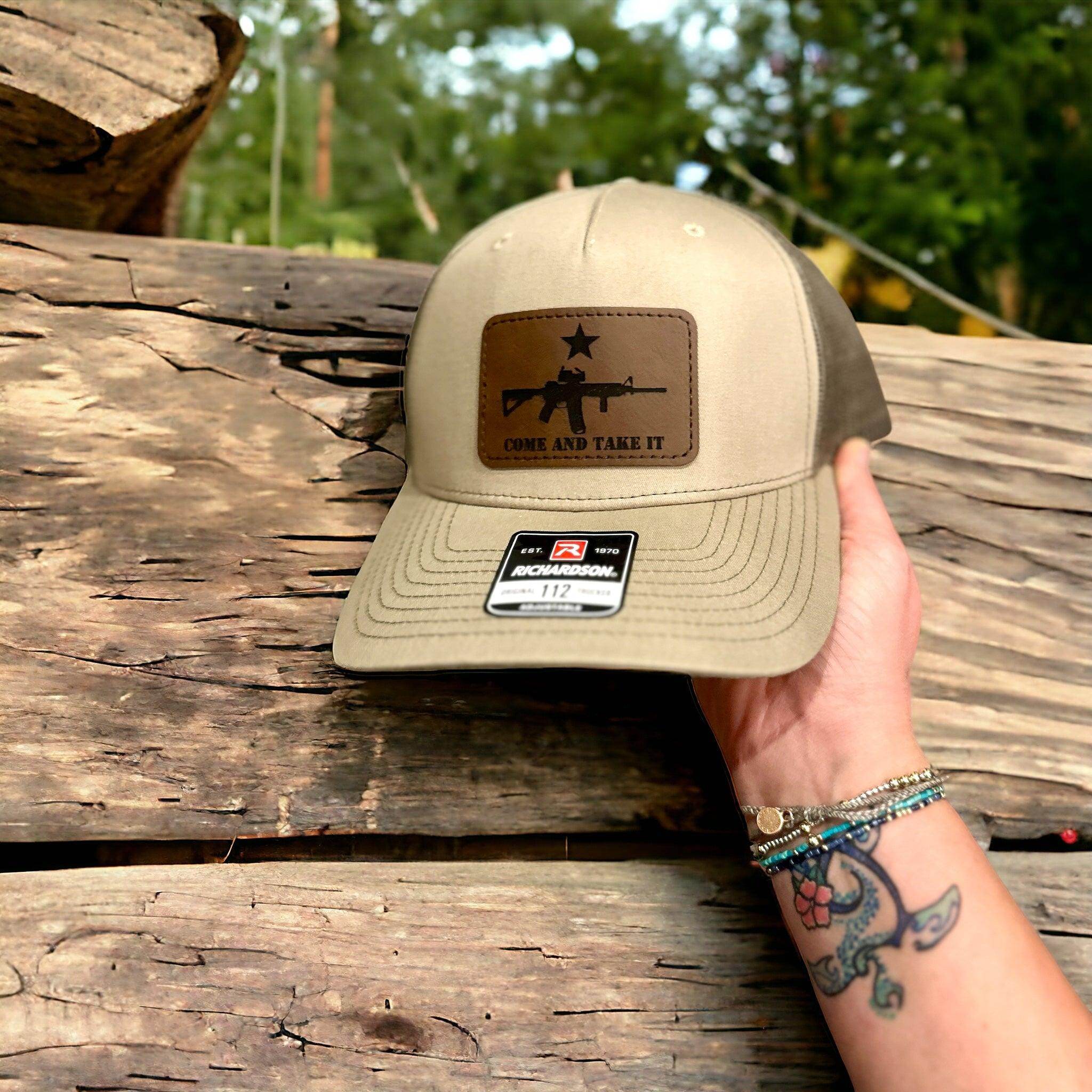 Come and take it Richardson hat, gifts for men, leather patch hat - Coastal Chaos LLC