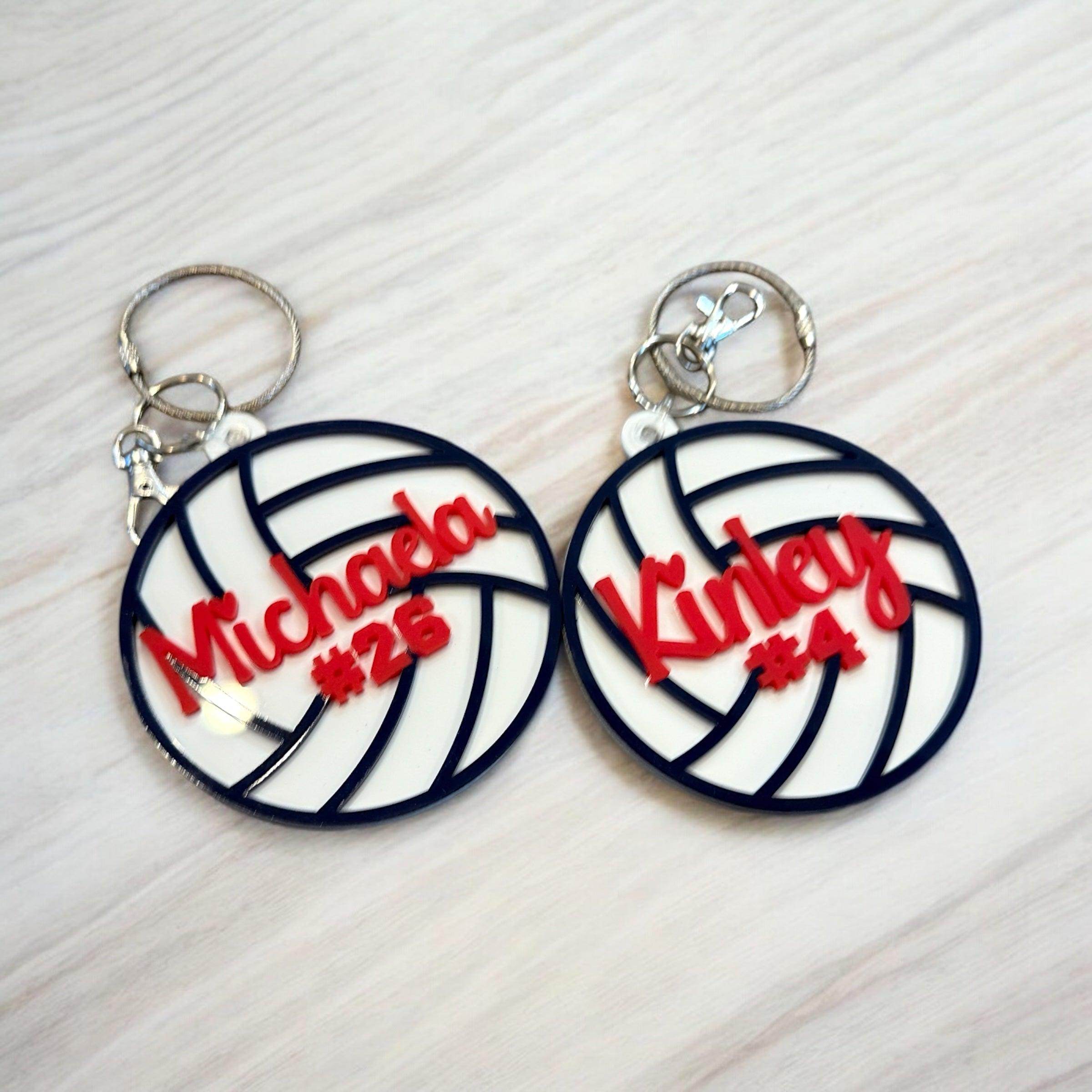 Custom Volleyball Keychain, Personalized Name and Number, Team Gift, Bag Tag - Coastal Chaos LLC