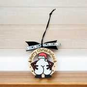Humorous Wooden Christmas Ornaments - “Merry ChristMyA” and “2024 Can Kiss” - Funny Holiday Decor - Coastal Chaos LLC