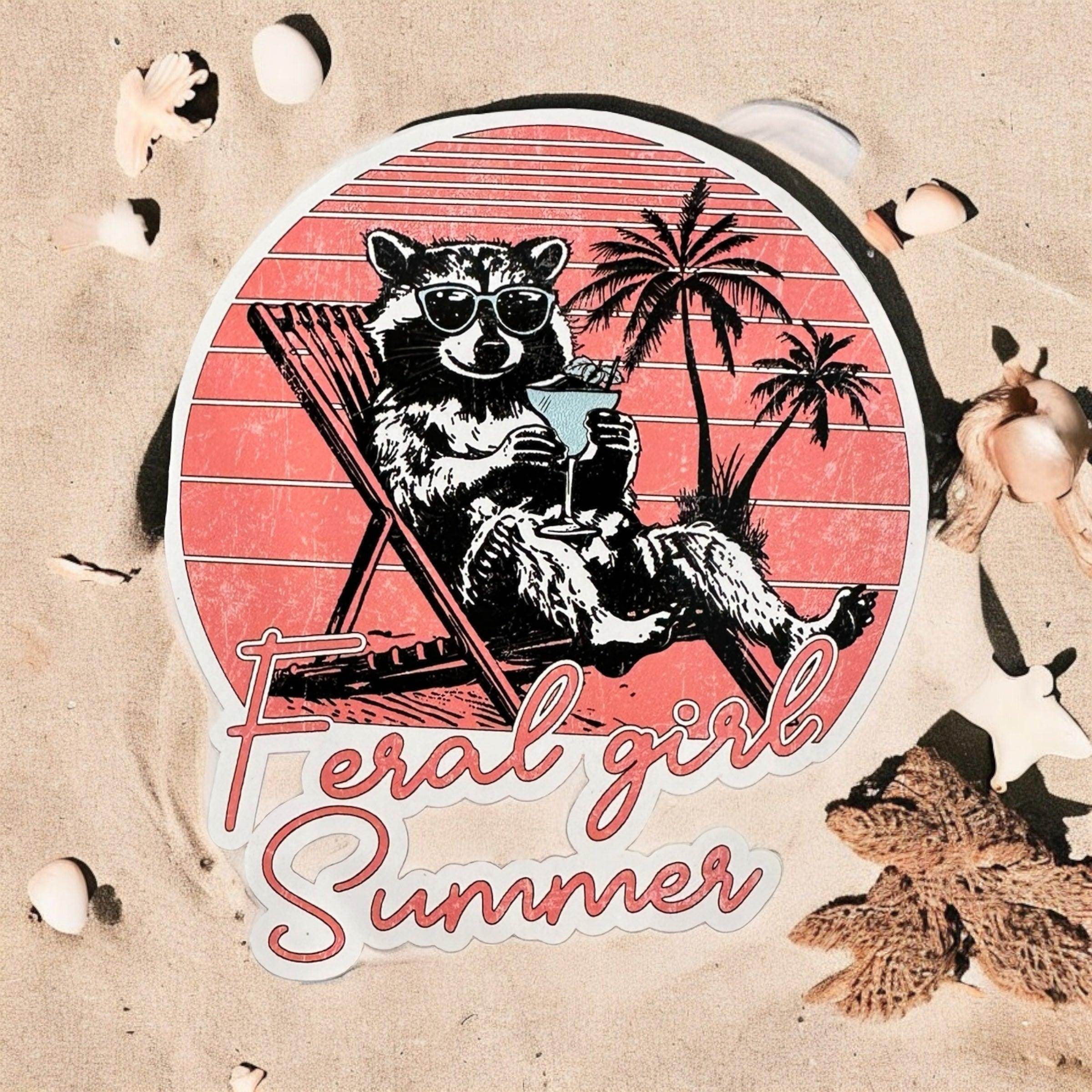 Feral girl sumnmer stickers, Funny stickers, raccoon sticker, feral girl - Coastal Chaos LLC