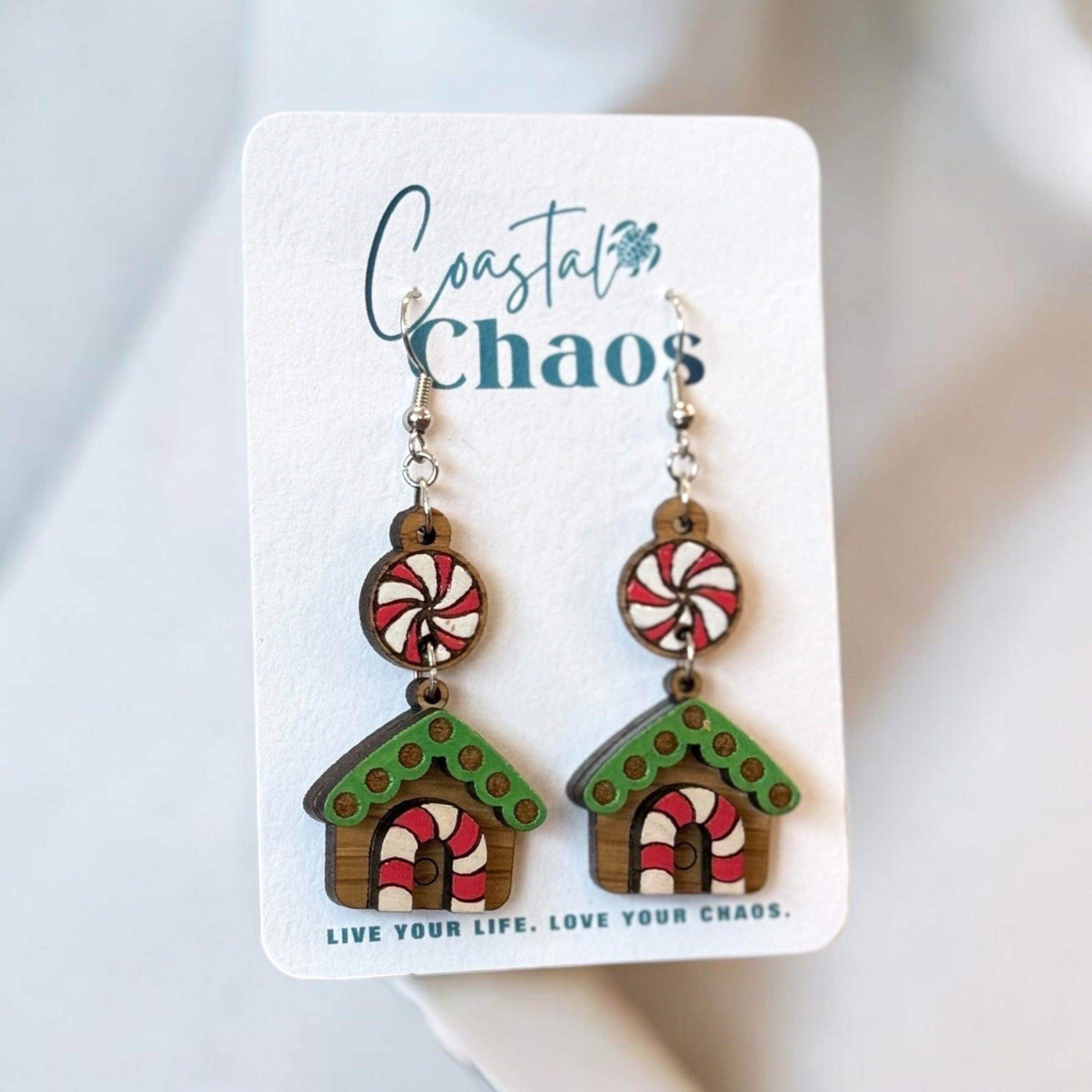Festive Gingerbread House Earrings - Cute Christmas Jewelry by Coastal Chaos - Coastal Chaos LLC