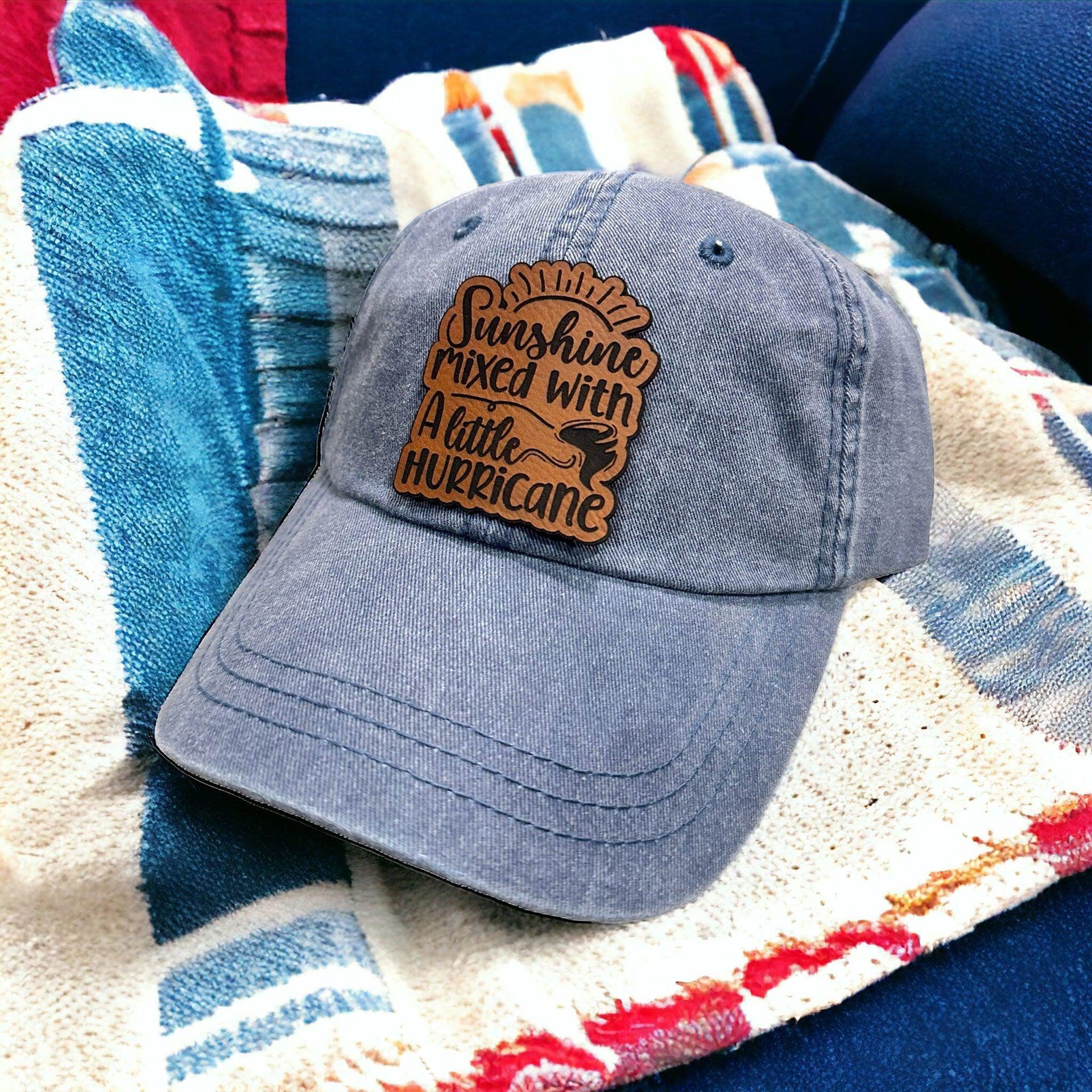 High-quality 'Sunshine Mixed with Hurricane' Leather Patch Hat for Women - Coastal Chaos LLC