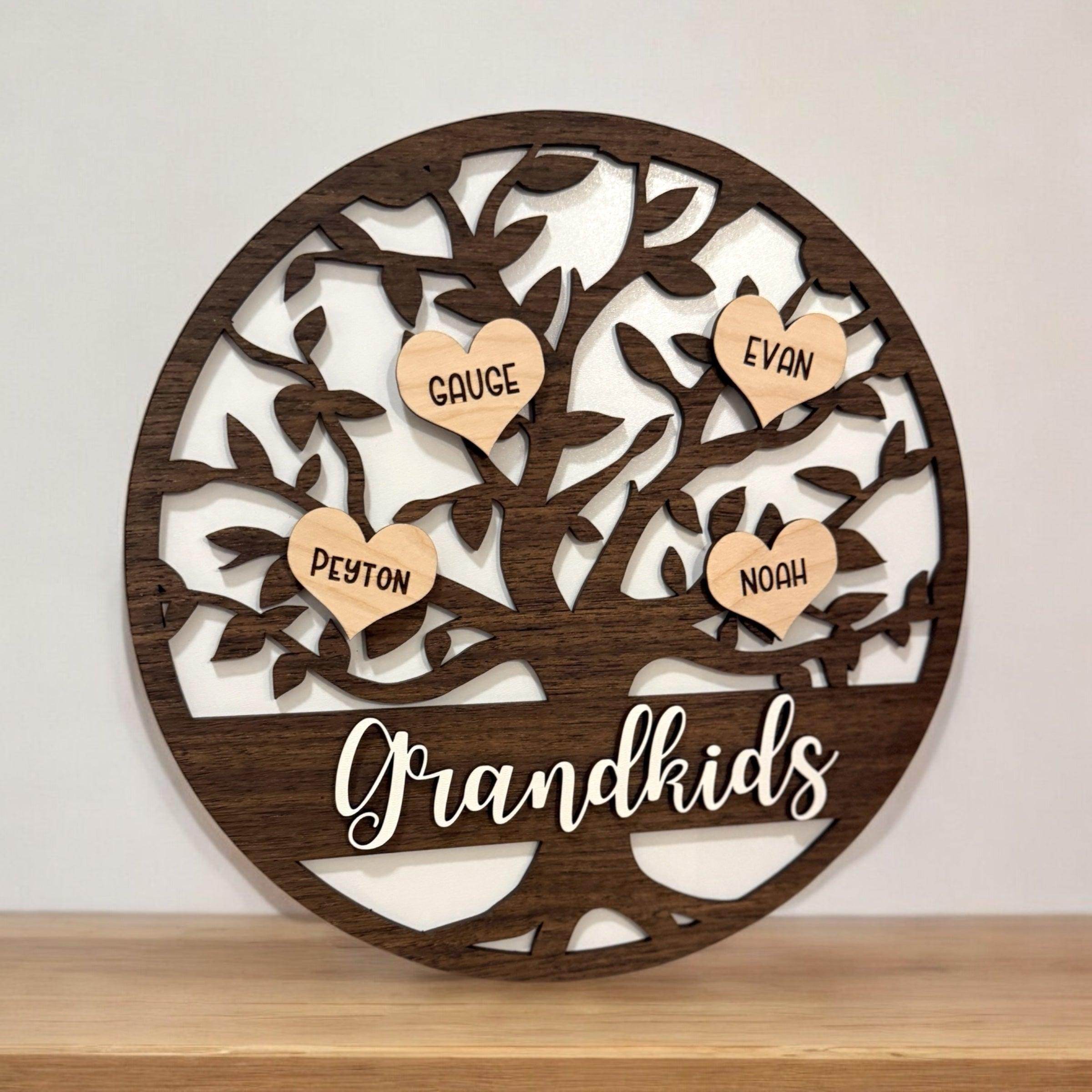 Grandkids family tree sign, custom wooden sign for grandparents and family, personalized wooden sign - Coastal Chaos LLC