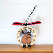 Humorous Wooden Christmas Ornaments - “Merry ChristMyA” and “2024 Can Kiss” - Funny Holiday Decor - Coastal Chaos LLC
