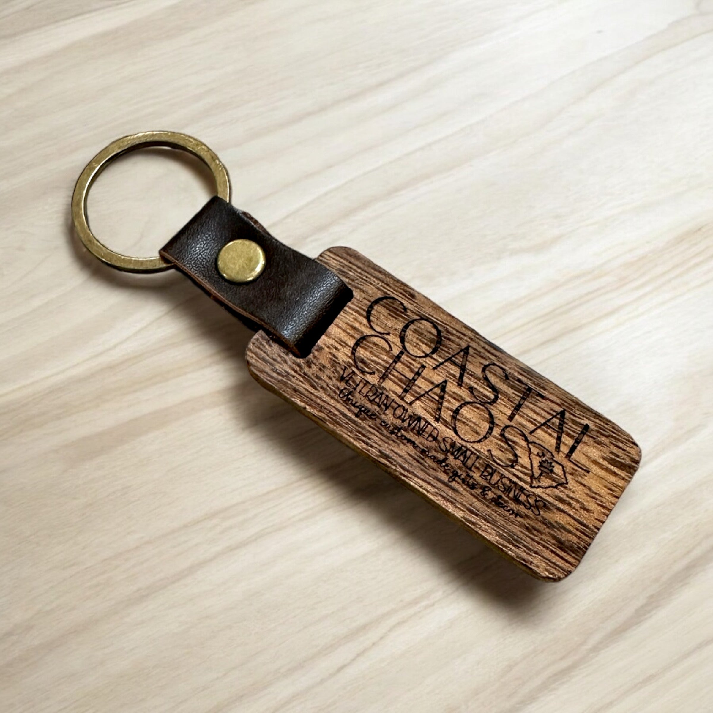 Custom Wood & Leather Keychains | Engraved Logo | Premium Business Gifts