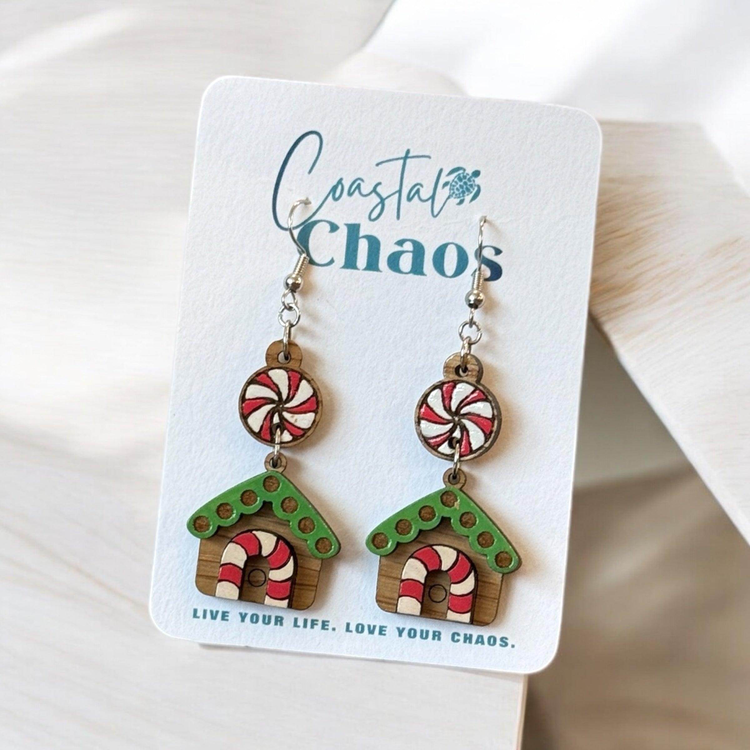 Festive Gingerbread House Earrings - Cute Christmas Jewelry by Coastal Chaos - Coastal Chaos LLC