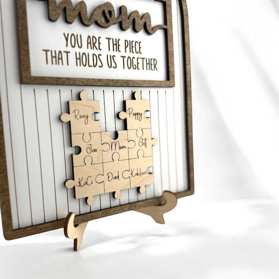 Personalized Puzzle Family Sign | “You Are the Piece That Holds Us Together” Gift for Mom | Mother’s Day, Birthday, or Christmas Gift - Coastal Chaos LLC