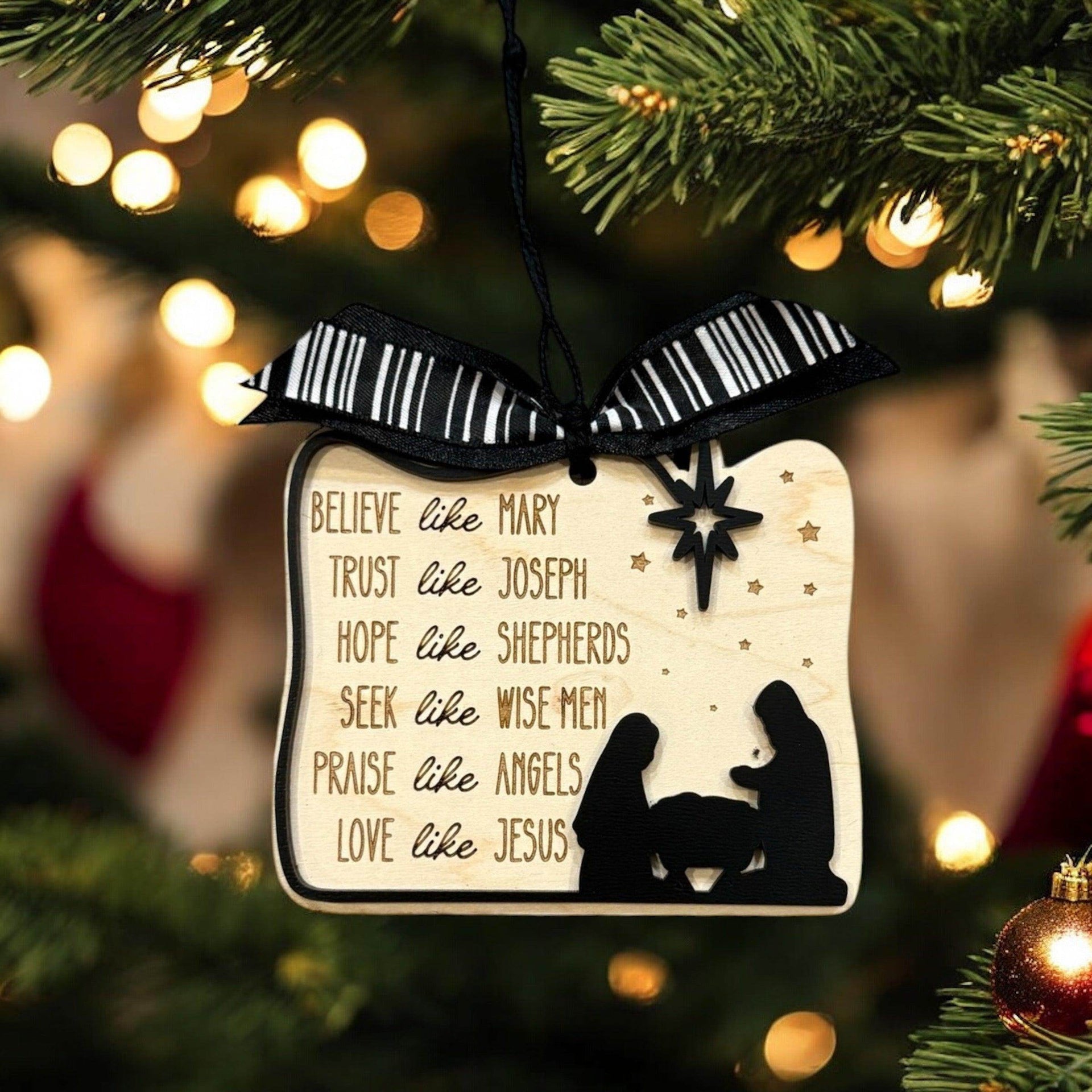 Nativity Christmas Ornament, Believe Like Mary Love Like Jesus, Inspirational Wood Hanging Decor, Christian decor (Copy) - Coastal Chaos LLC