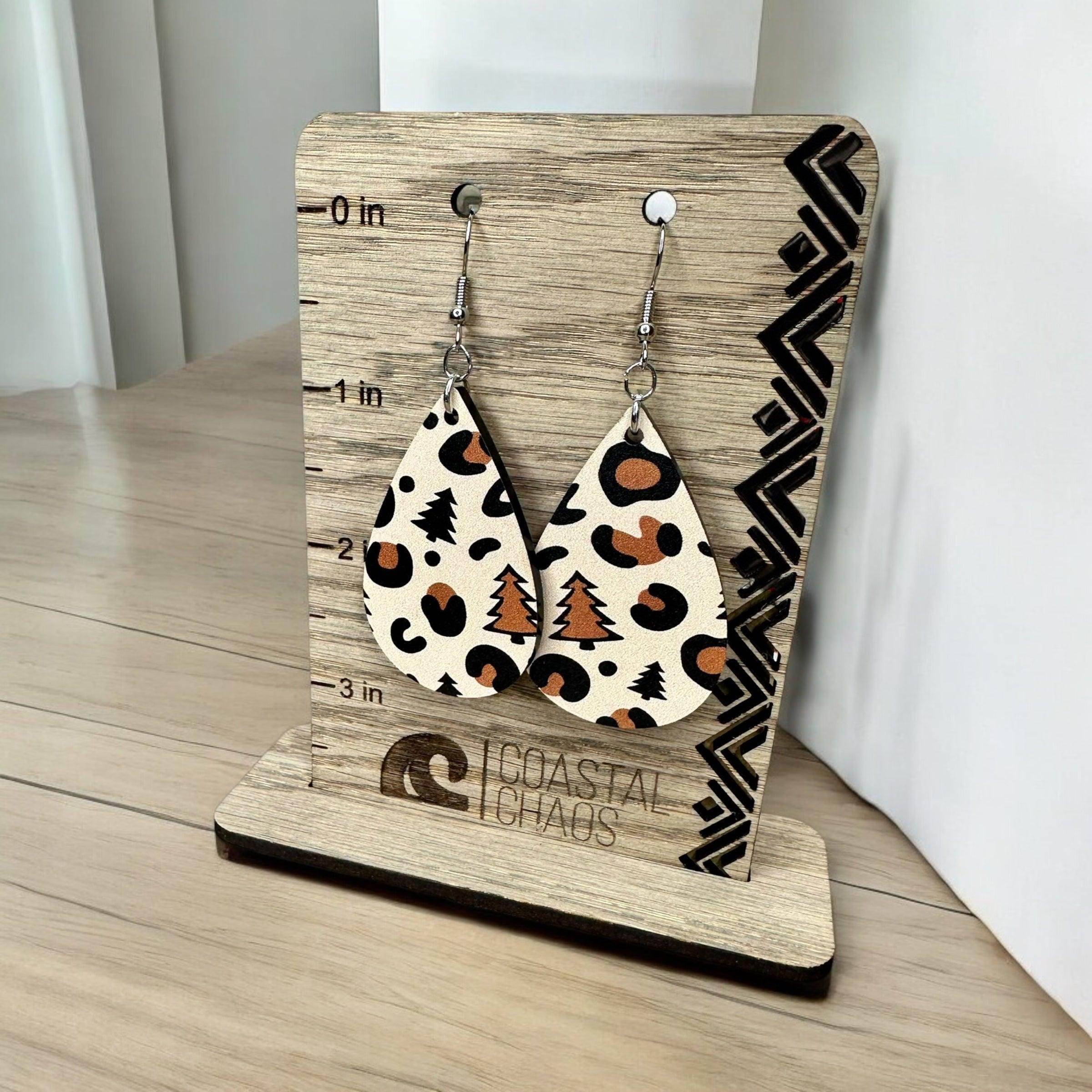 Christmas and leopard print acrylic dangle & stud Earrings, Christmas present, sexy, earrings, sassy, fun, womens gift - Coastal Chaos LLC