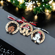 Humorous Wooden Christmas Ornaments - “Merry ChristMyA” and “2024 Can Kiss” - Funny Holiday Decor - Coastal Chaos LLC