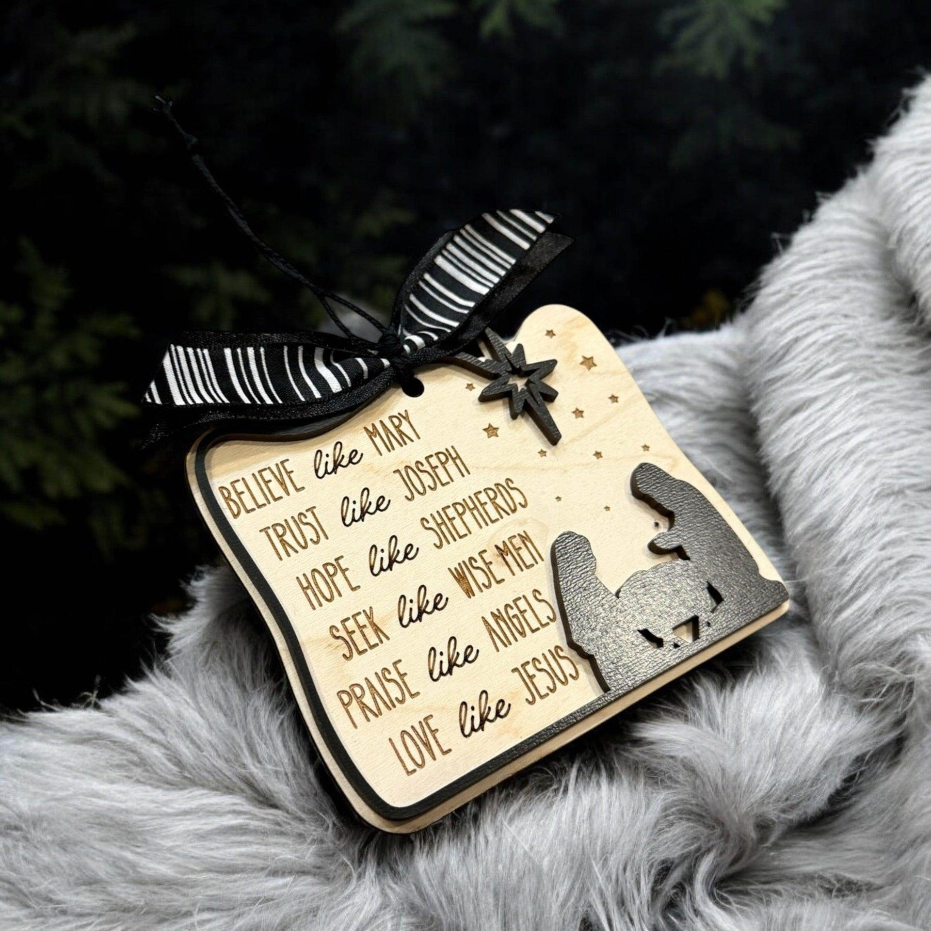 Nativity Christmas Ornament, Believe Like Mary Love Like Jesus, Inspirational Wood Hanging Decor, Christian decor (Copy) - Coastal Chaos LLC