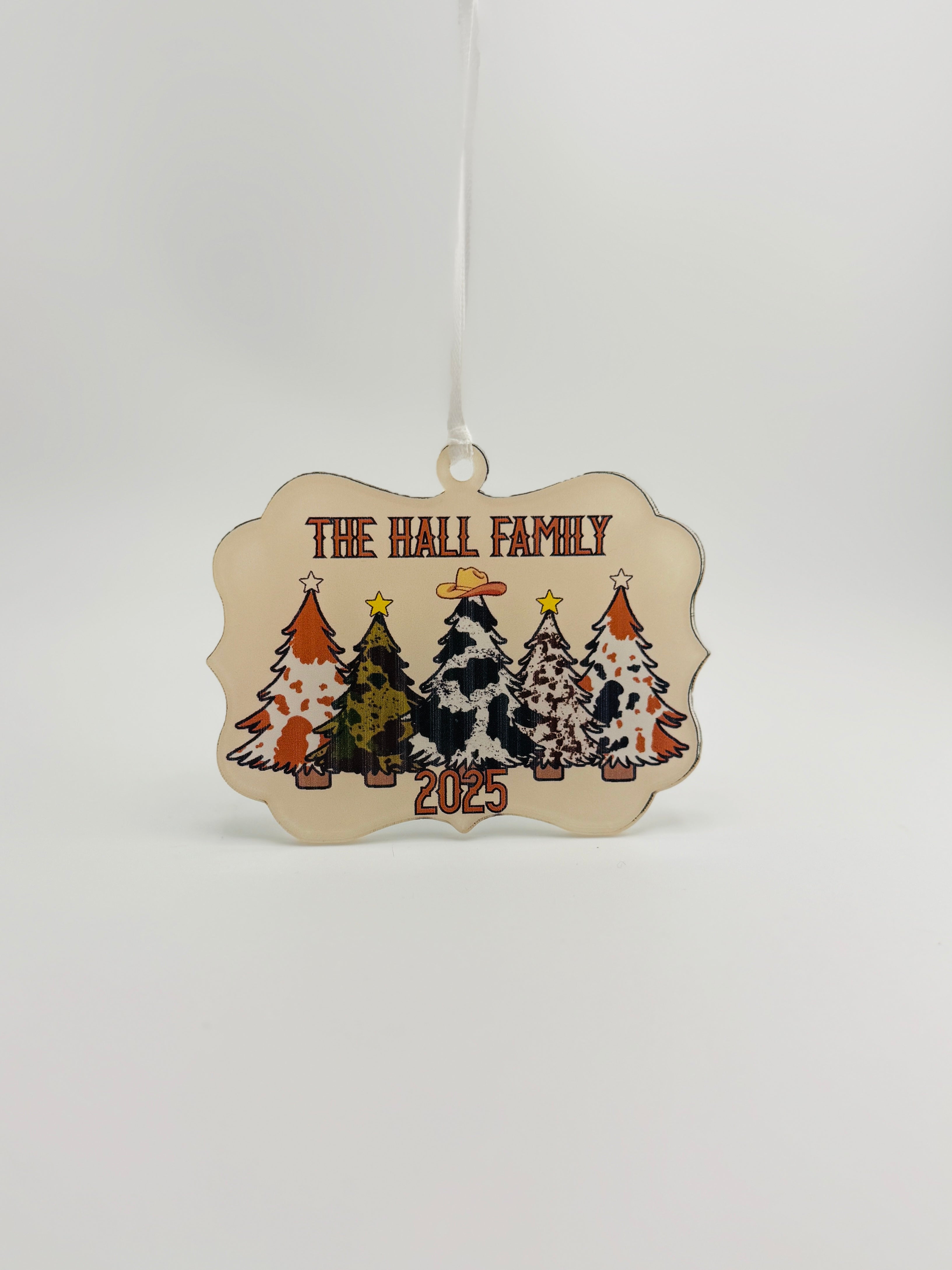 Western Family Ornament • Boho Cowhide Tree Ornament • Family Name Ornament • 2025 Keepsake