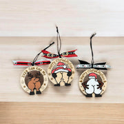 Humorous Wooden Christmas Ornaments - “Merry ChristMyA” and “2024 Can Kiss” - Funny Holiday Decor - Coastal Chaos LLC