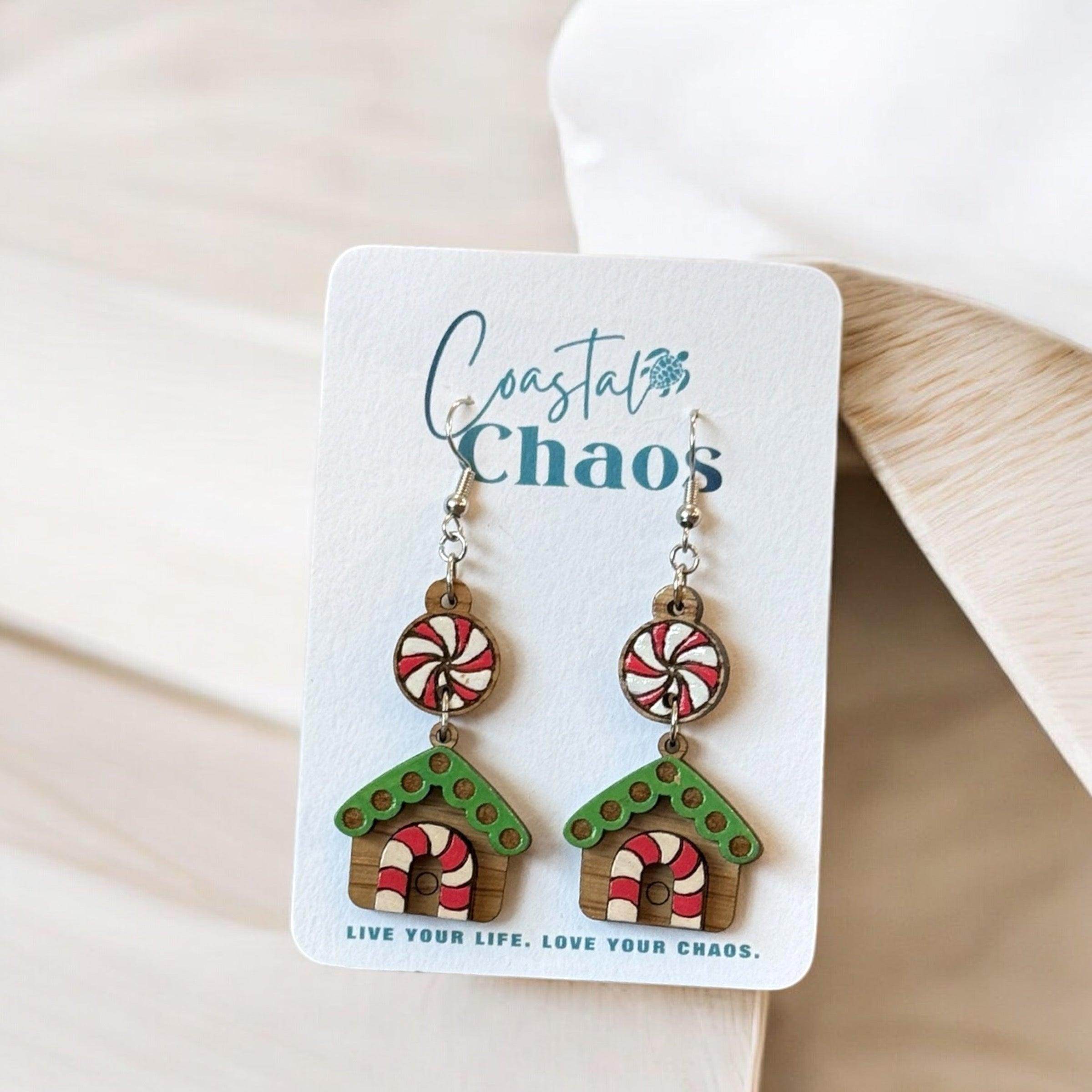Festive Gingerbread House Earrings - Cute Christmas Jewelry by Coastal Chaos - Coastal Chaos LLC