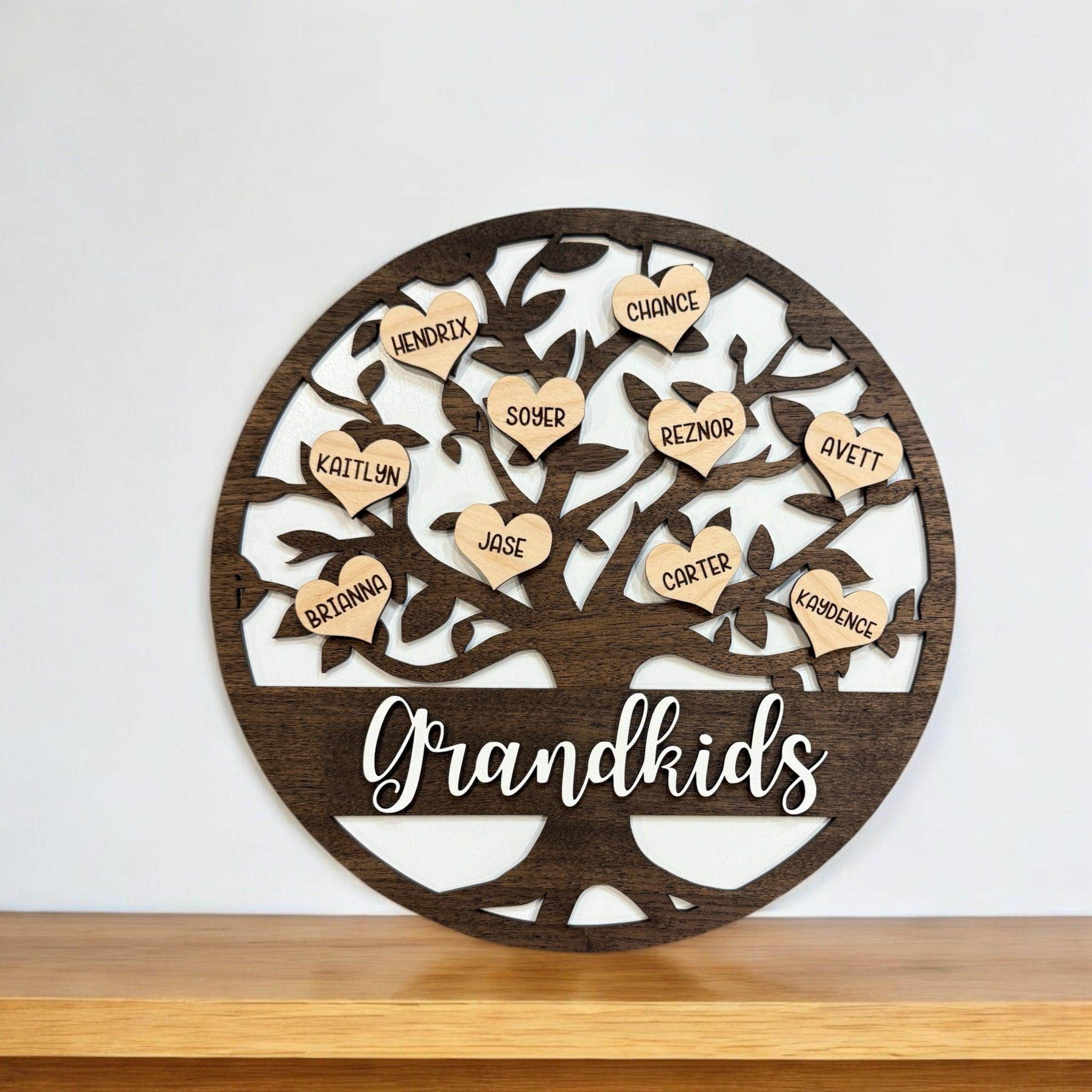 Grandkids family tree sign, custom wooden sign for grandparents and family, personalized wooden sign - Coastal Chaos LLC