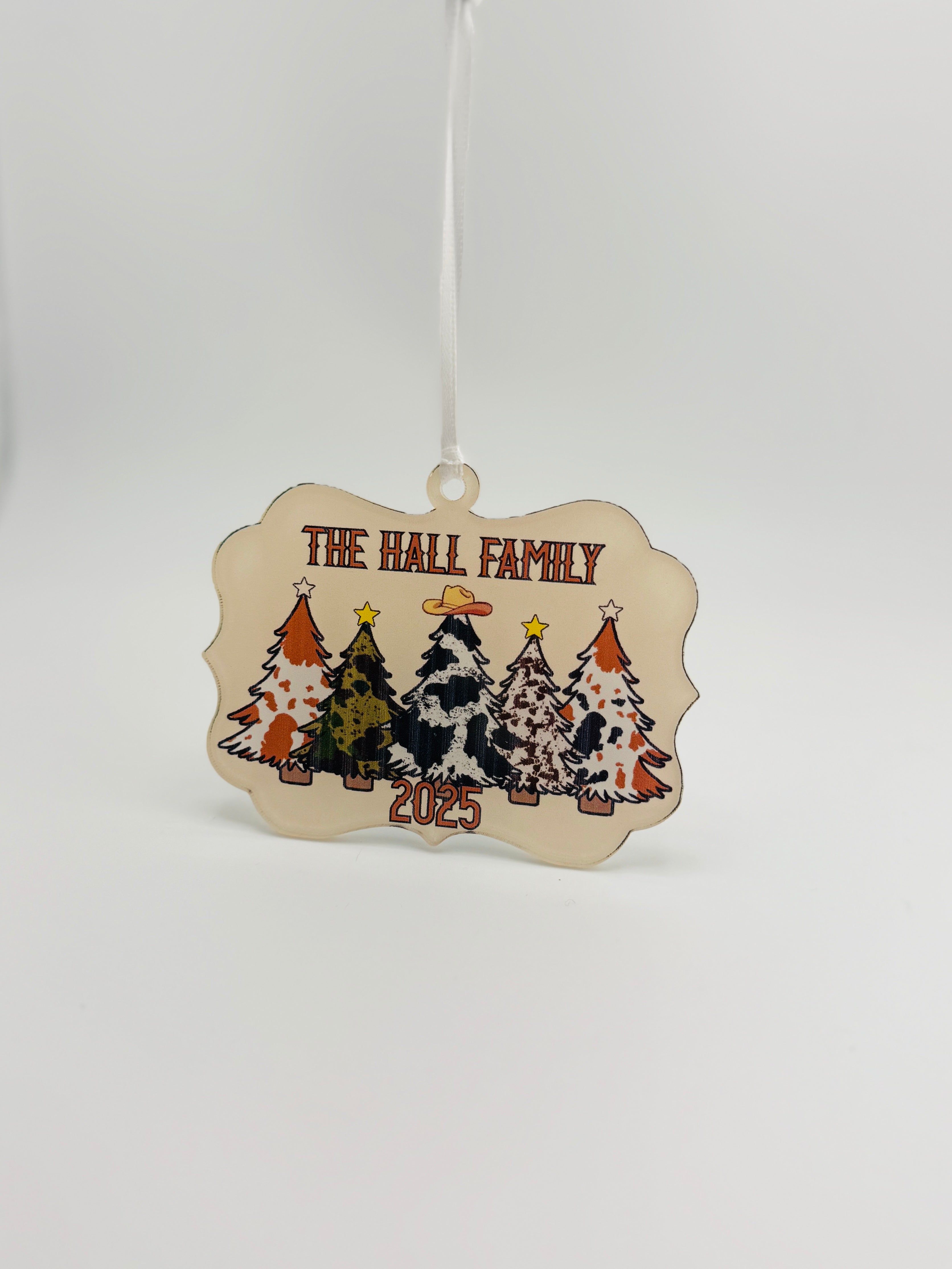 Western Family Ornament • Boho Cowhide Tree Ornament • Family Name Ornament • 2025 Keepsake