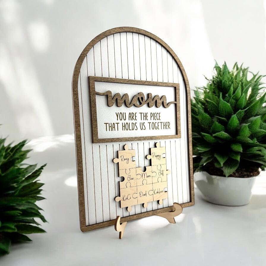 Personalized Puzzle Family Sign | “You Are the Piece That Holds Us Together” Gift for Mom | Mother’s Day, Birthday, or Christmas Gift - Coastal Chaos LLC
