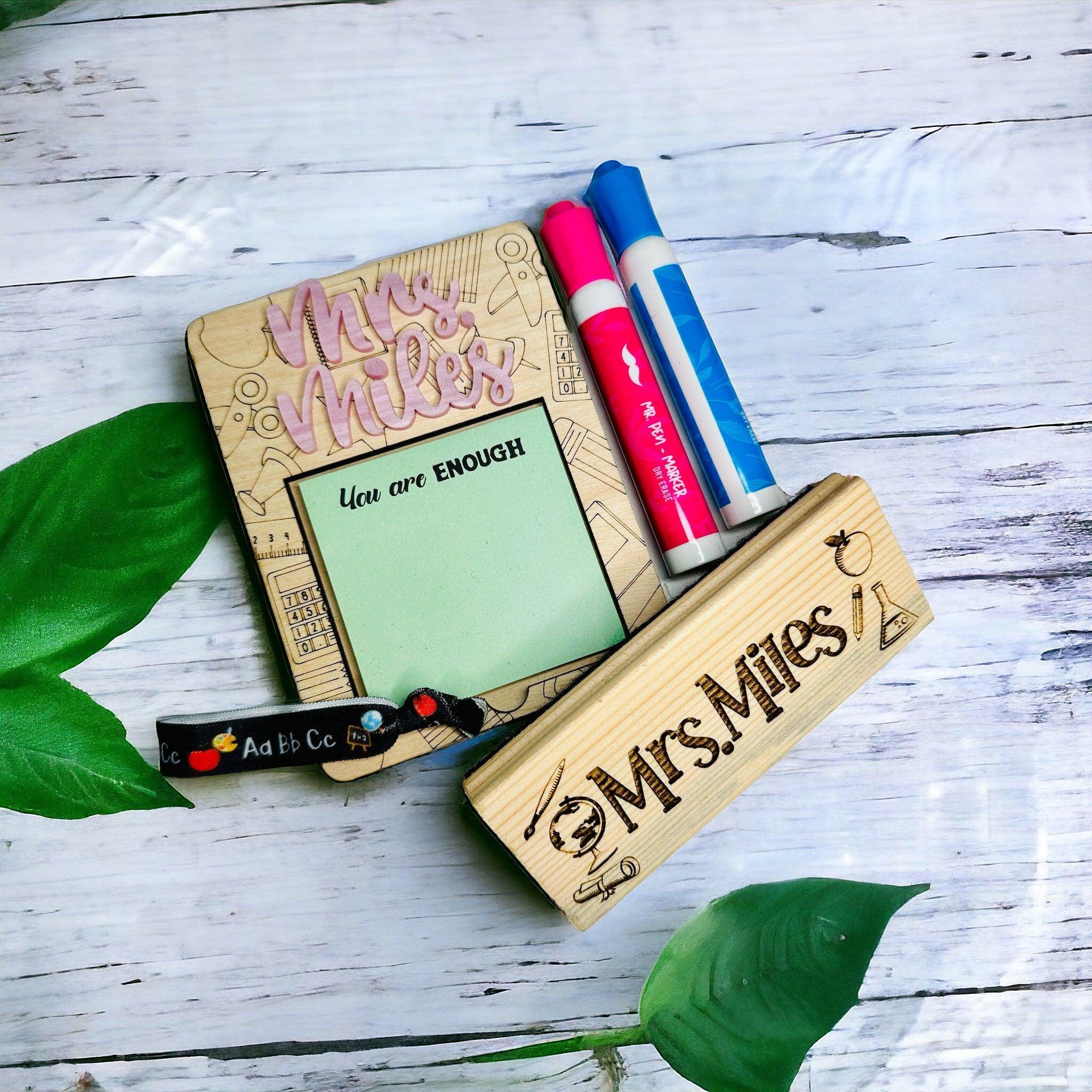 Bundle Teacher post it holder & dry eraser gift set, personalized teacher appreciation gift - Coastal Chaos LLC