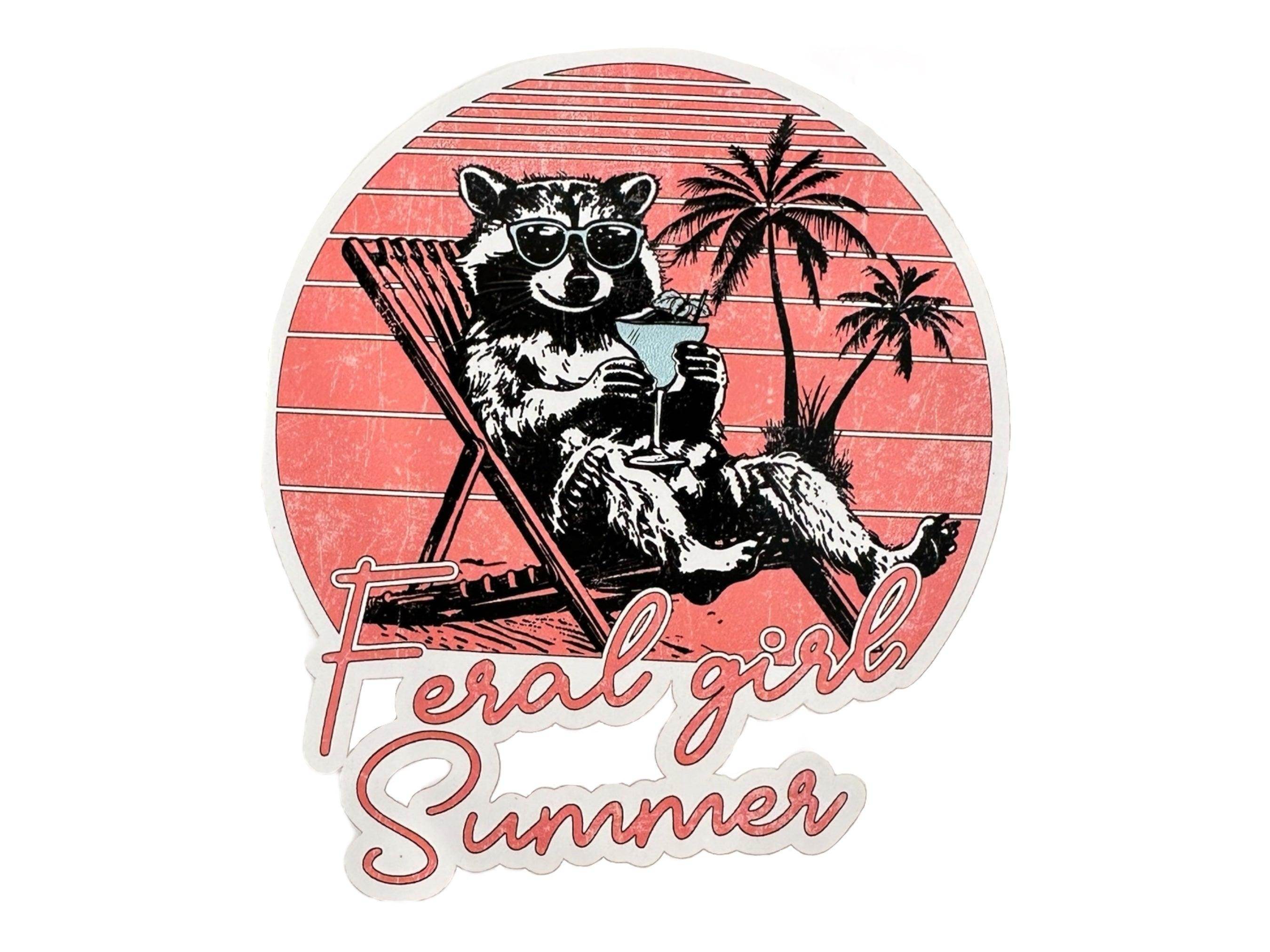 Feral girl sumnmer stickers, Funny stickers, raccoon sticker, feral girl - Coastal Chaos LLC