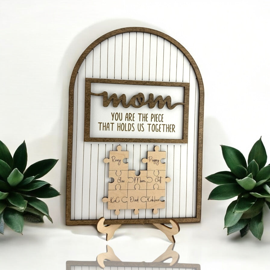 Personalized Puzzle Family Sign | “You Are the Piece That Holds Us Together” Gift for Mom | Mother’s Day, Birthday, or Christmas Gift - Coastal Chaos LLC