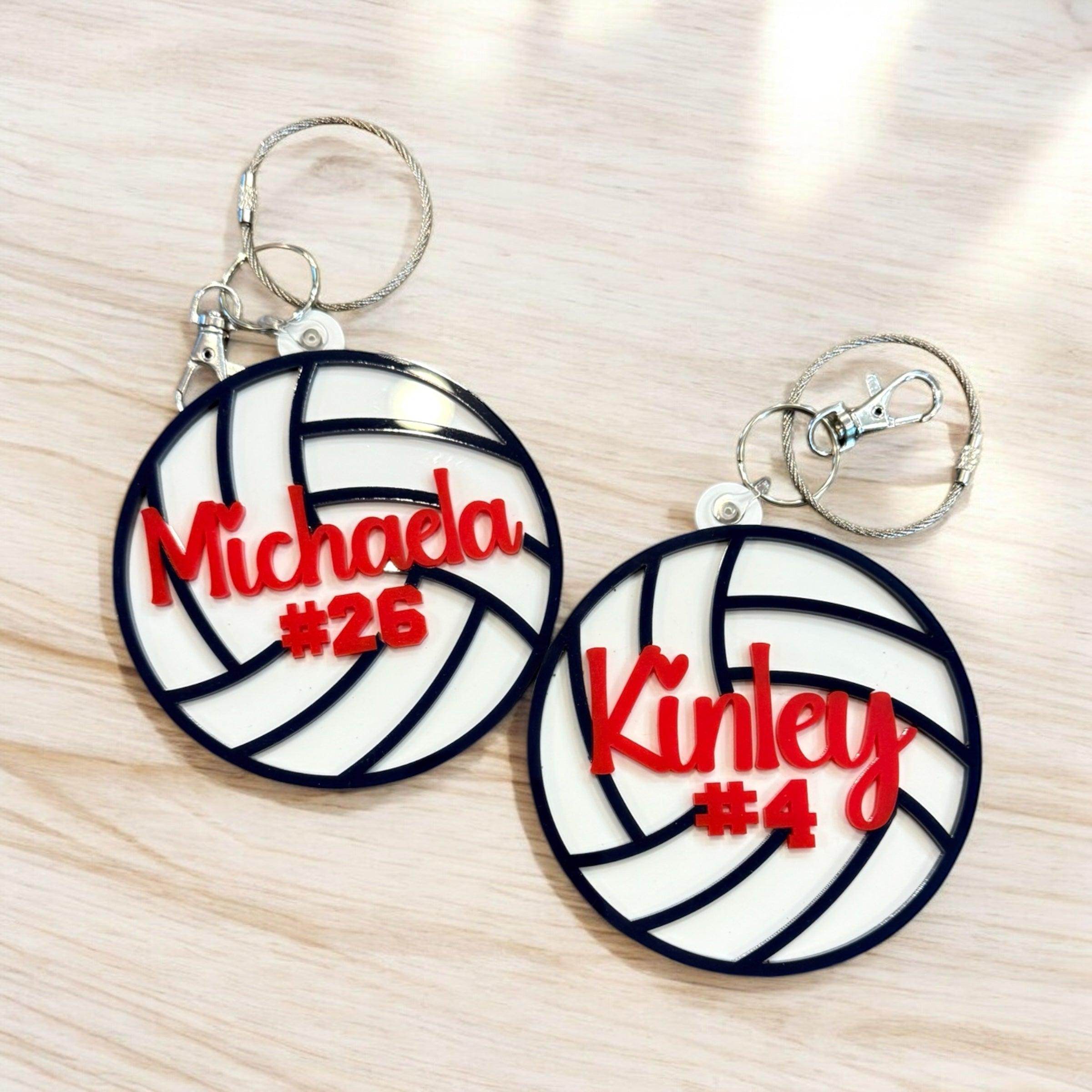 Custom Volleyball Keychain, Personalized Name and Number, Team Gift, Bag Tag - Coastal Chaos LLC