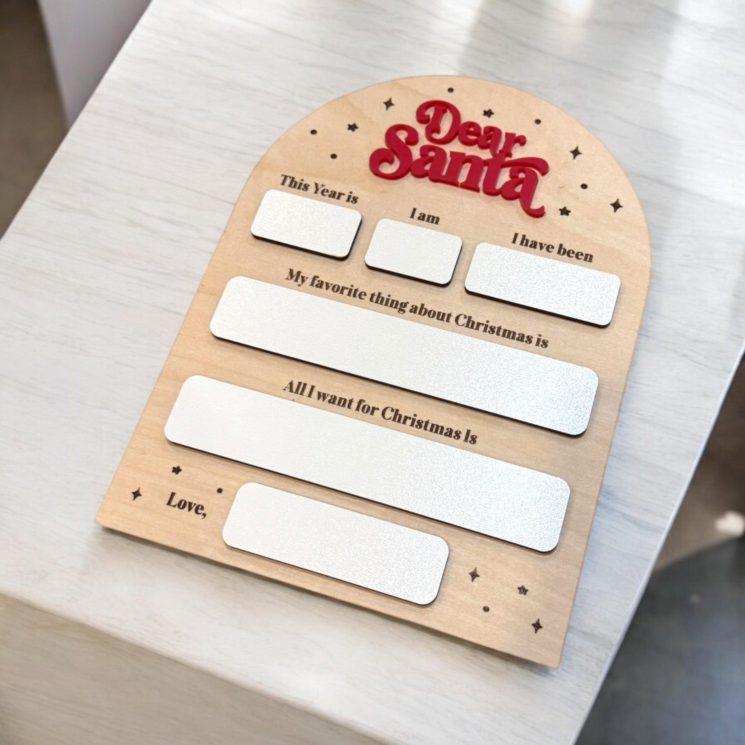 Personalized “Dear Santa” Christmas Wish Plaque for Kids - Wooden Fill-in-the-Blank Letter to Santa Ornament - Coastal Chaos LLC