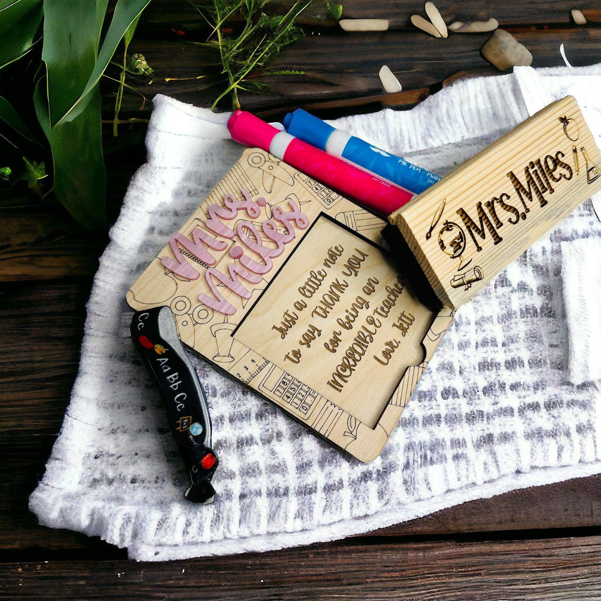 Bundle Teacher post it holder & dry eraser gift set, personalized teacher appreciation gift - Coastal Chaos LLC