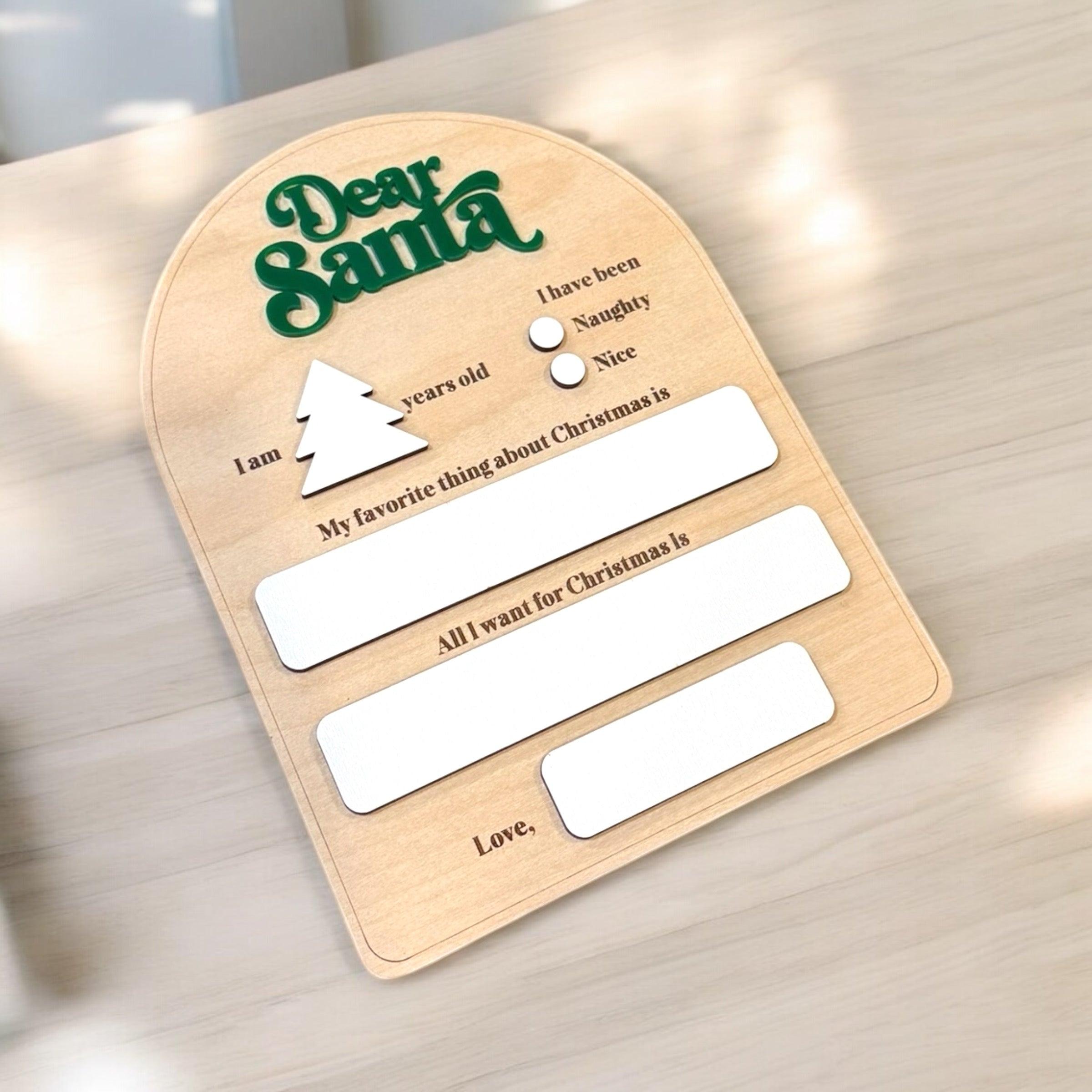 Personalized “Dear Santa” Christmas Wish Plaque for Kids - Wooden Fill-in-the-Blank Letter to Santa Ornament - Coastal Chaos LLC