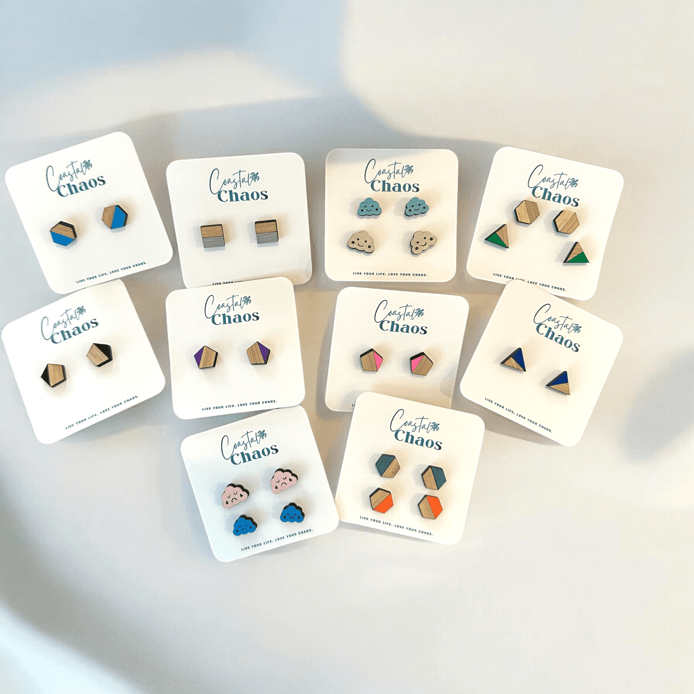 Handmade geometric & cloud stud earrings, Custom stud earrings, handmade earrings, geometric stud earrings - Coastal Chaos LLC