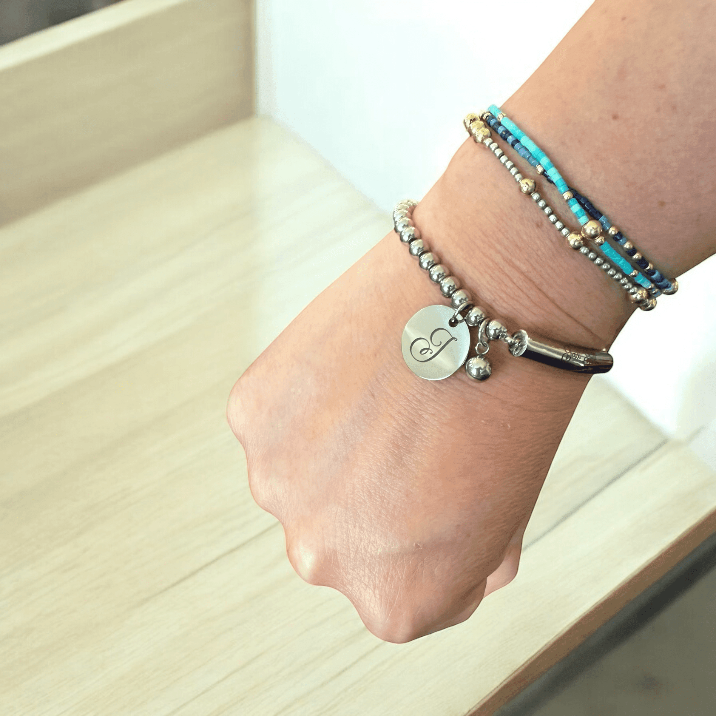 Personalized beaded bracelet with charm - Coastal Chaos LLC