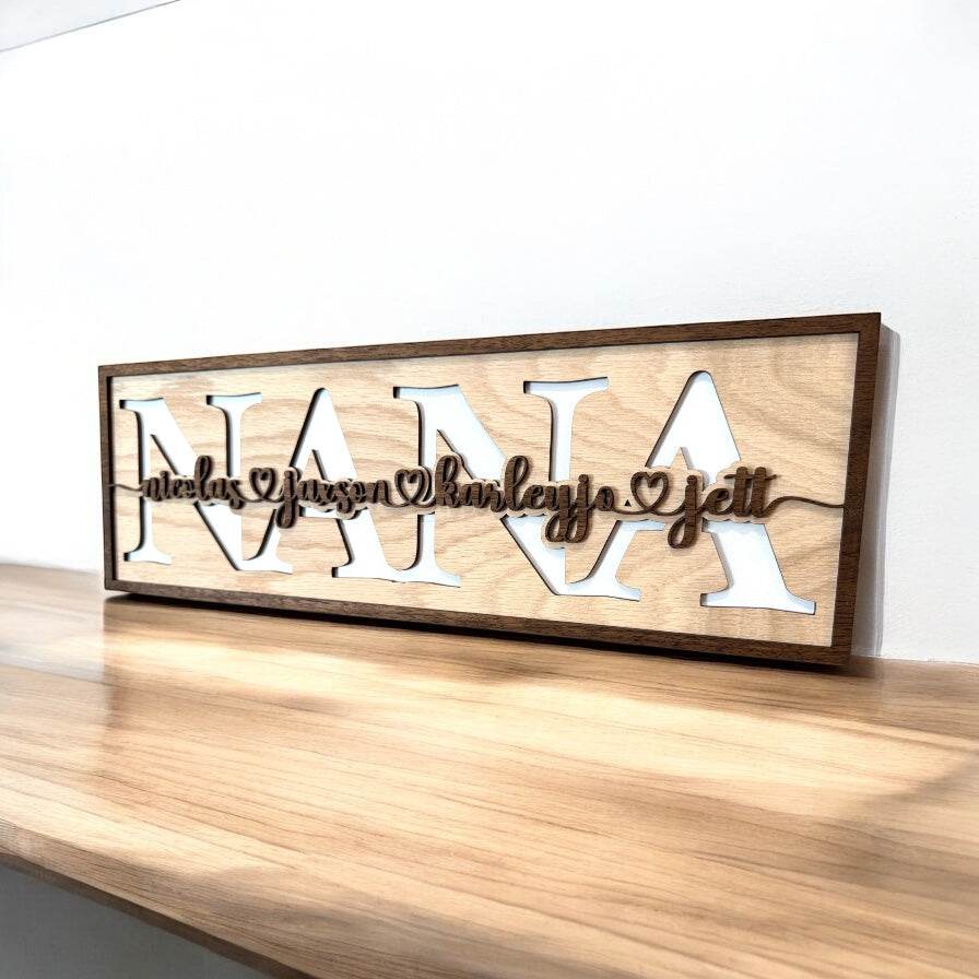 Custom Wooden Name Sign for Grandparents | Personalized NANA or MEME Sign with Grandkids’ Names | Mother’s Day Gift | Grandparent Wall Decor - Coastal Chaos LLC