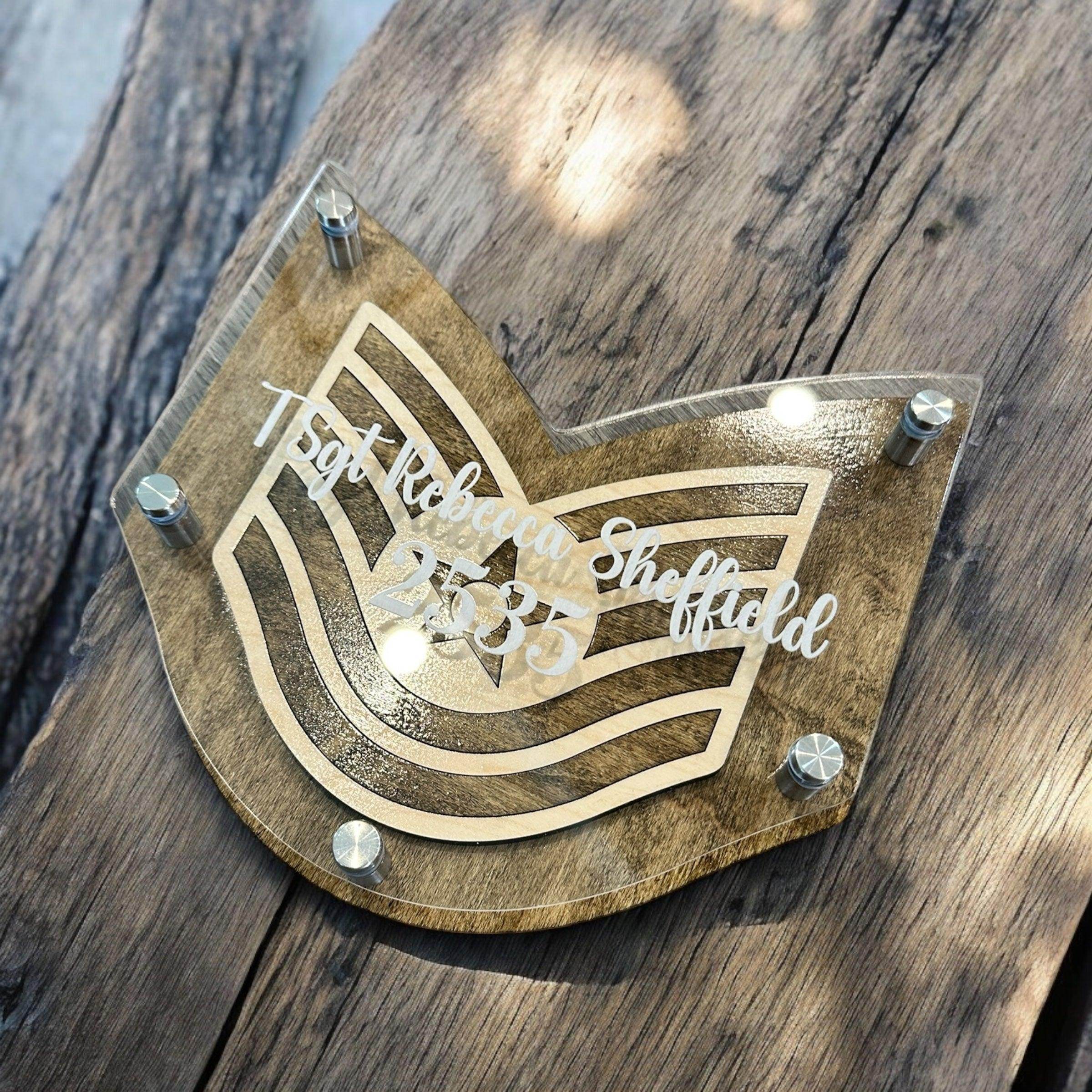 Custom Military Rank Stripes Plaque – Personalized Acrylic & Wood Display | All Ranks Available - Coastal Chaos LLC