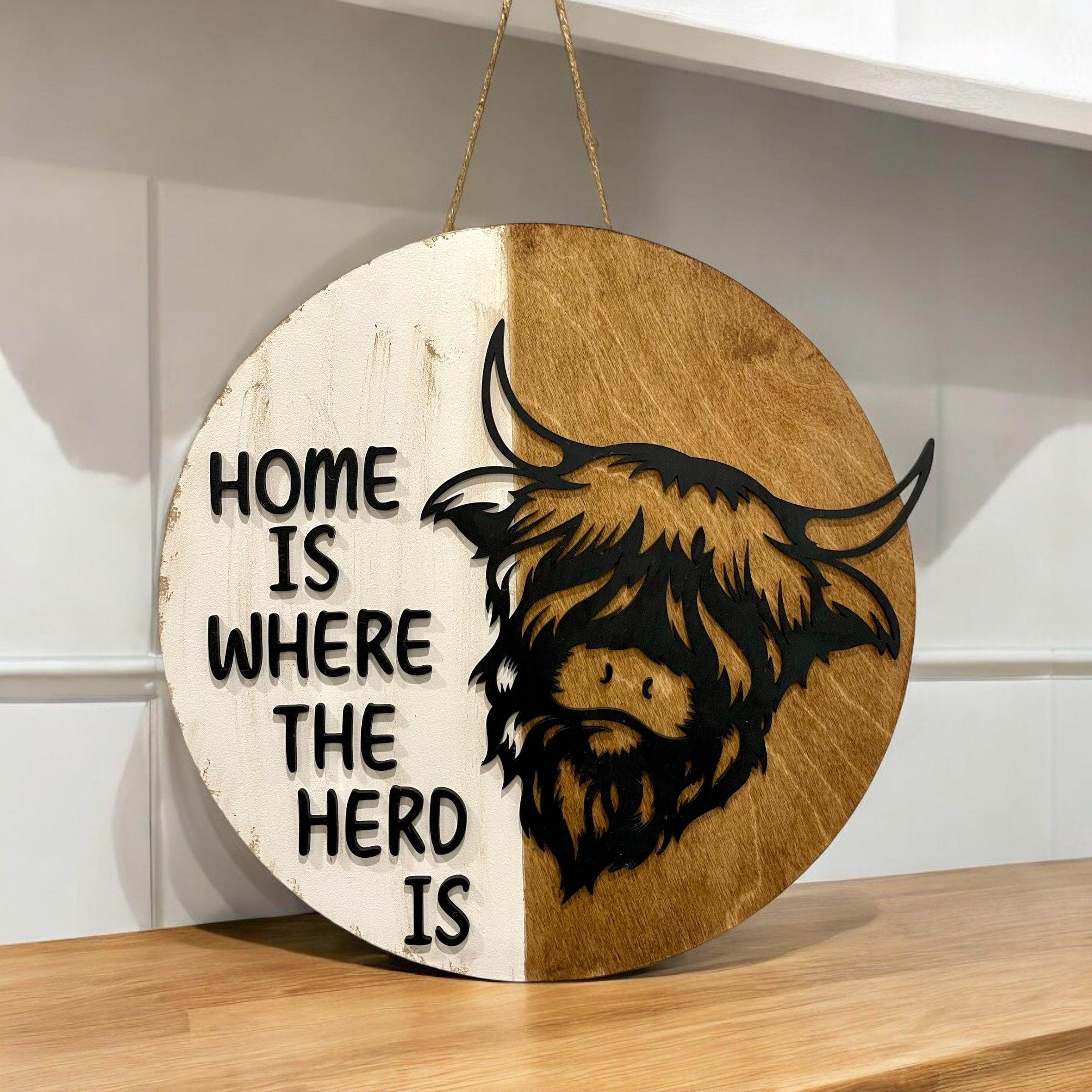 Cow Welcome Sign, farmhouse door hanger, where the herd is sign - Coastal Chaos LLC