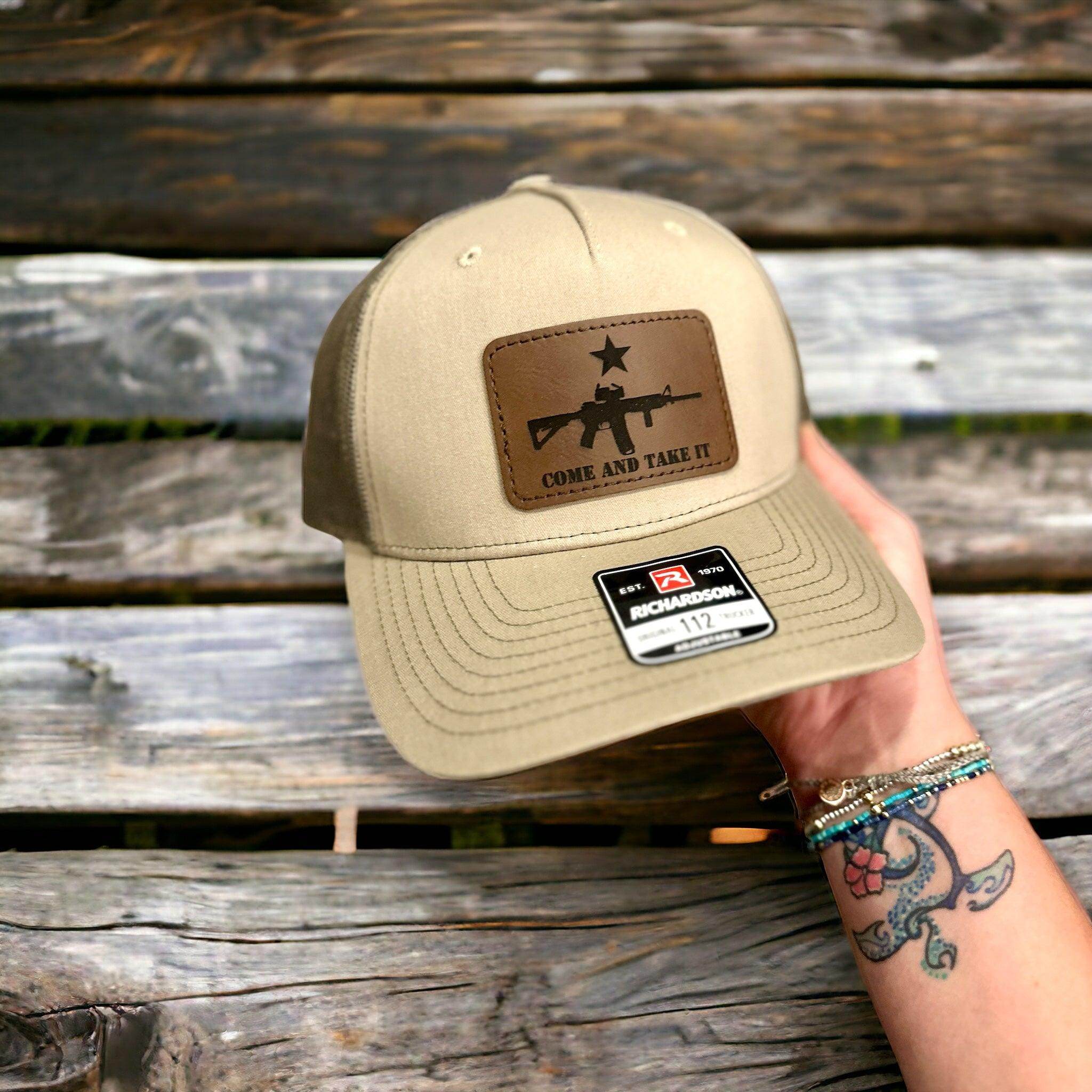Come and take it Richardson hat, gifts for men, leather patch hat - Coastal Chaos LLC