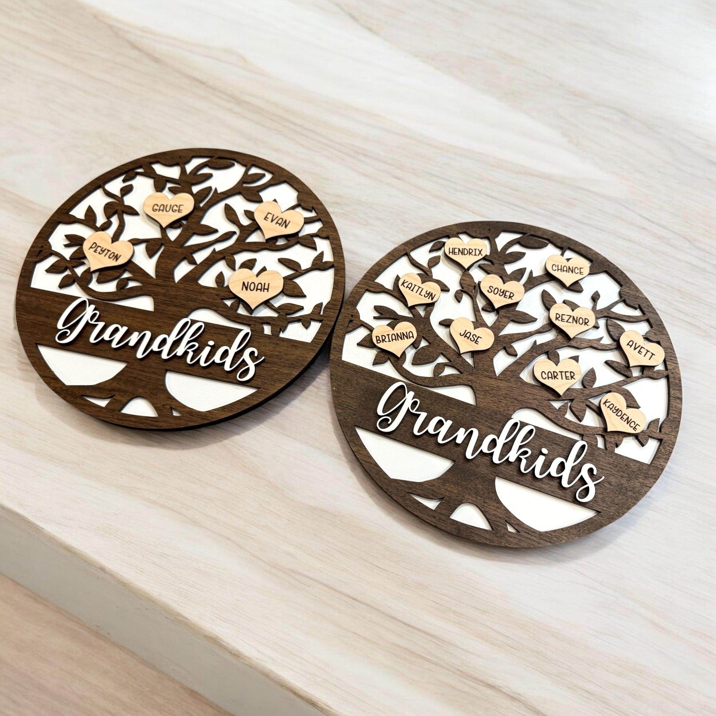 Grandkids family tree sign, custom wooden sign for grandparents and family, personalized wooden sign - Coastal Chaos LLC