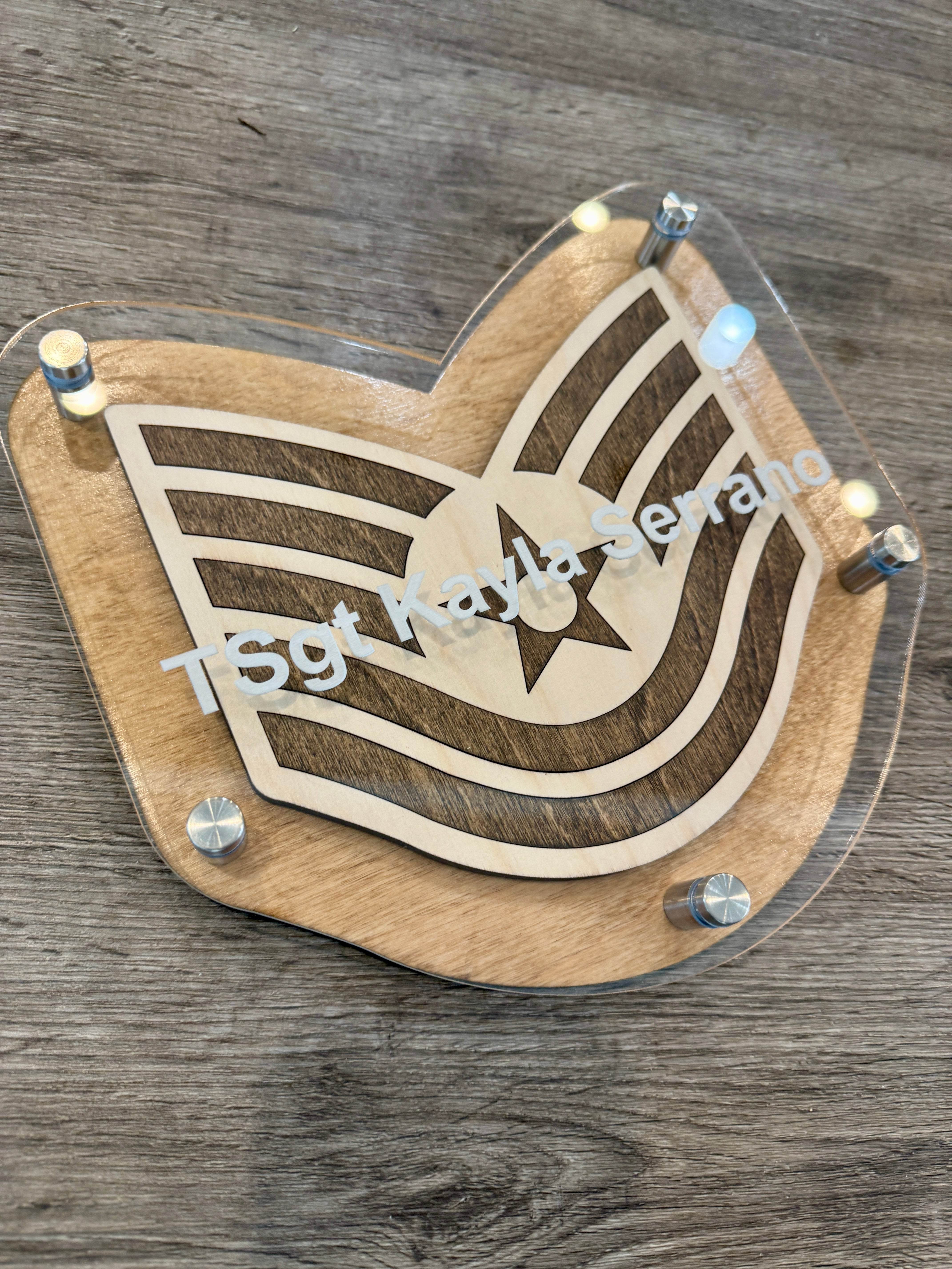 Custom Military Rank Stripes Plaque – Personalized Acrylic & Wood Display | All Ranks Available - Coastal Chaos LLC