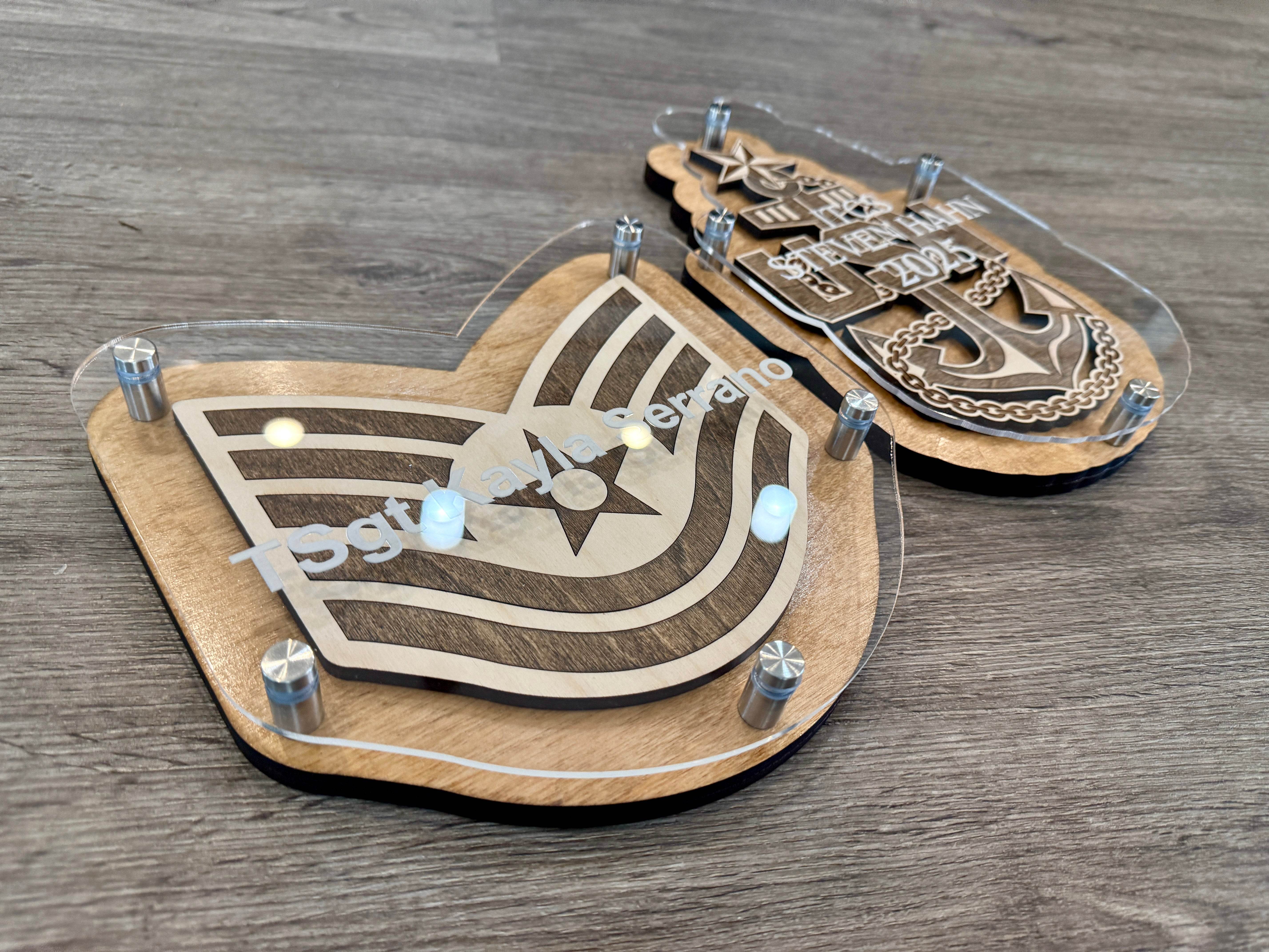 Custom Military Rank Stripes Plaque – Personalized Acrylic & Wood Display | All Ranks Available - Coastal Chaos LLC