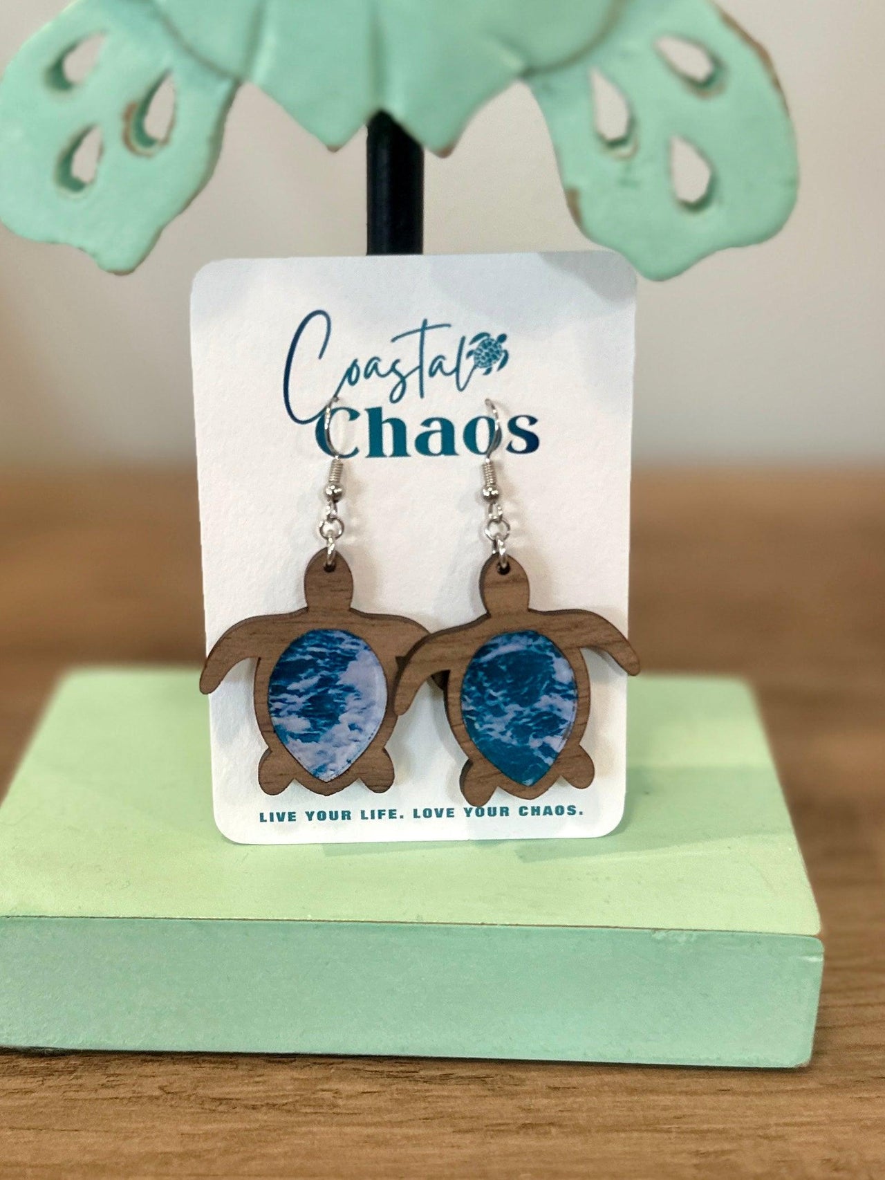 Sea turtle earrings, walnut wood custom earrings - Coastal Chaos LLC