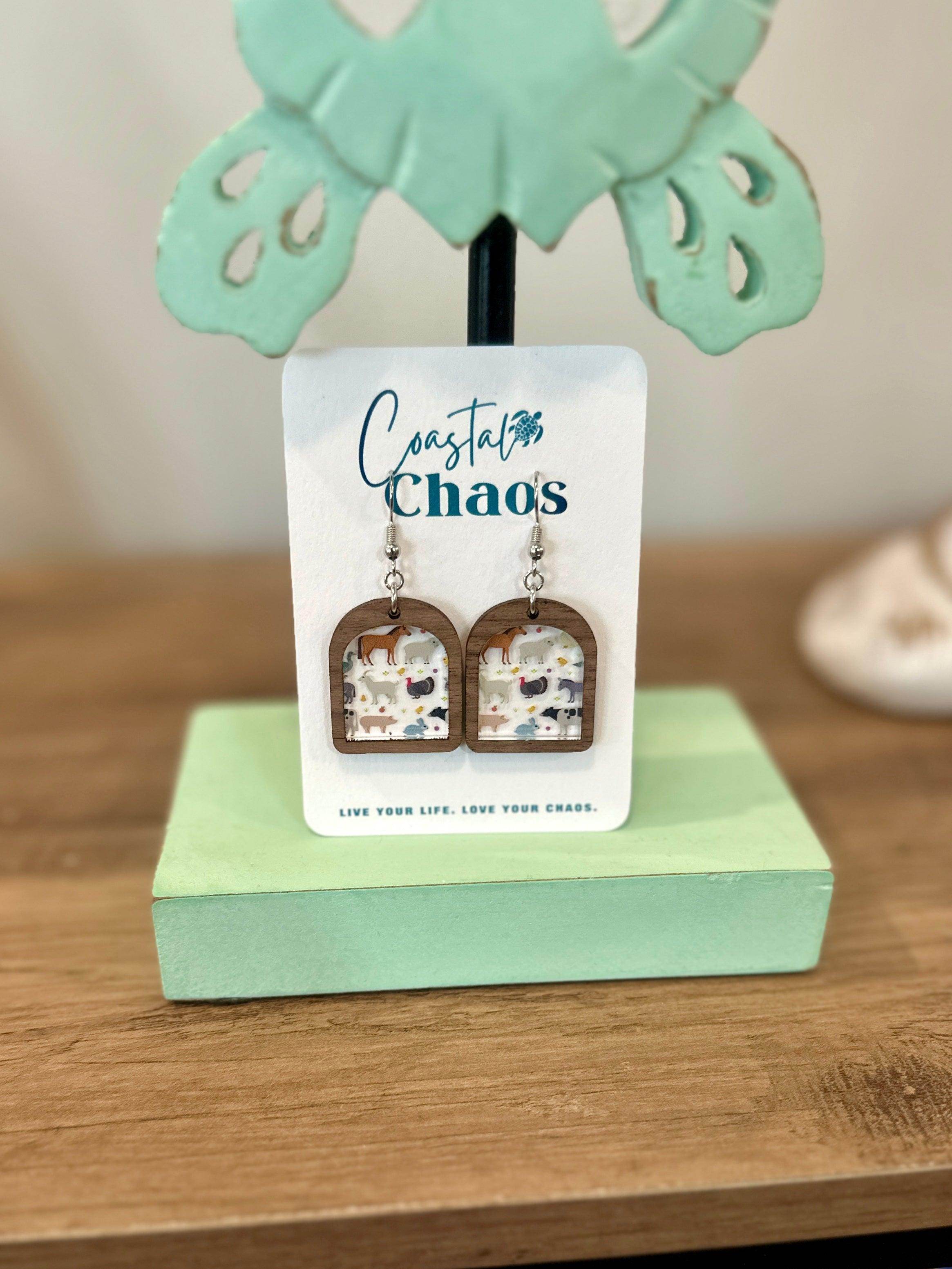 Farm animal earrings, acrylic earrings, farm animal lover earrings - Coastal Chaos LLC
