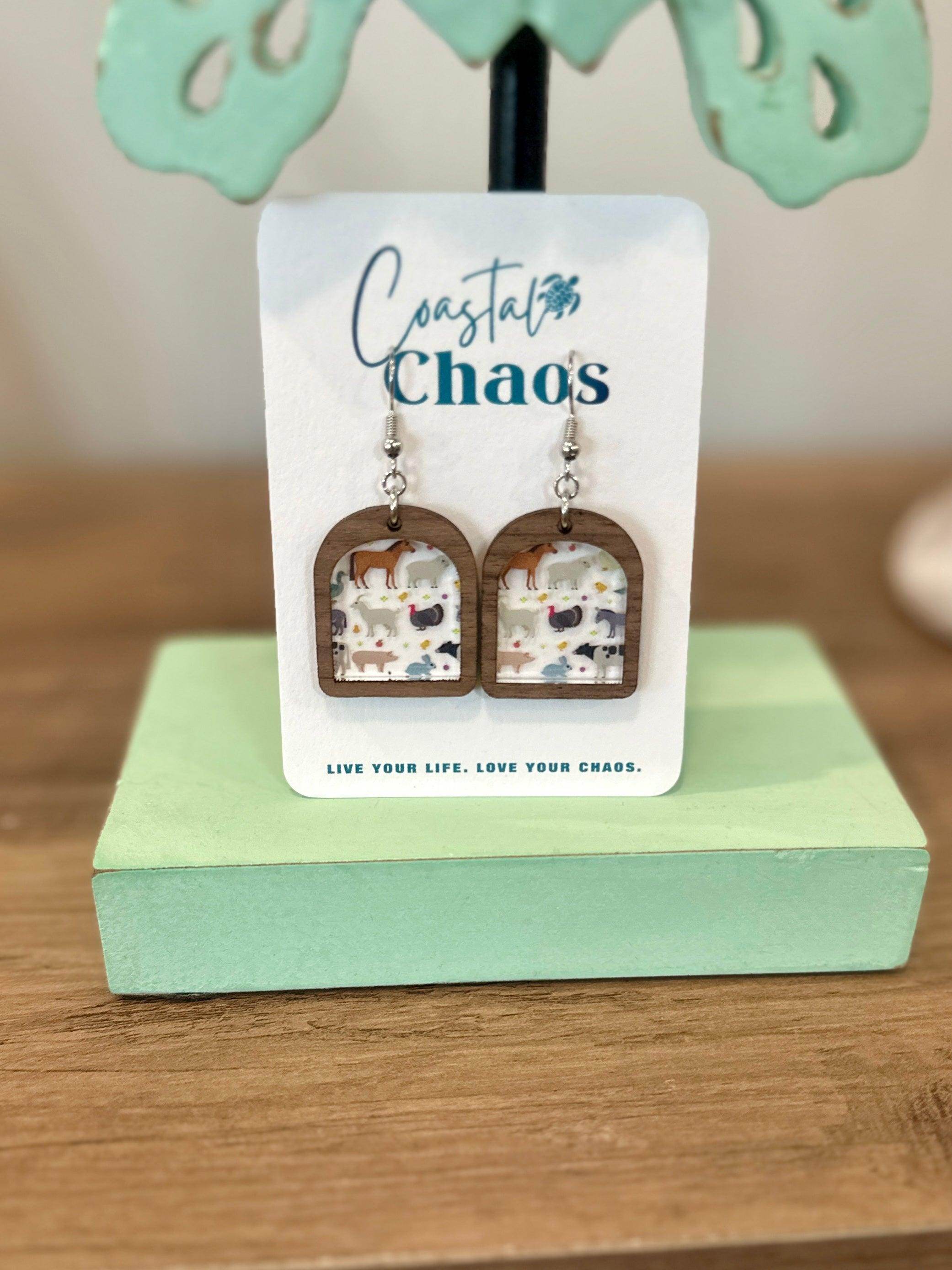 Farm animal earrings, acrylic earrings, farm animal lover earrings - Coastal Chaos LLC
