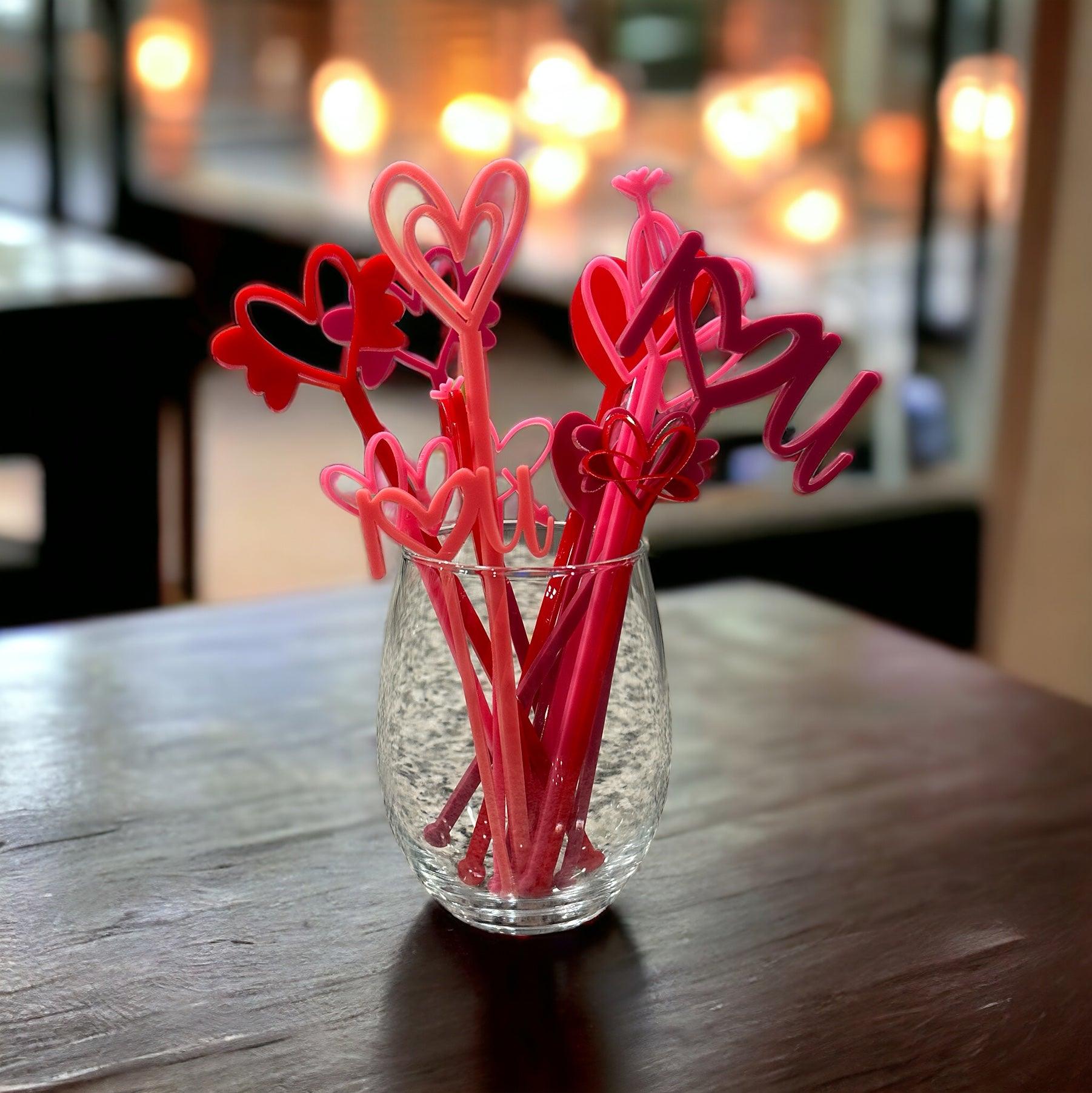 Valentines drink stirrers, heart drink stirrers, valentines gift, wedding gift, fun present for wife, gift for her, galentines gift, drinks - Coastal Chaos LLC