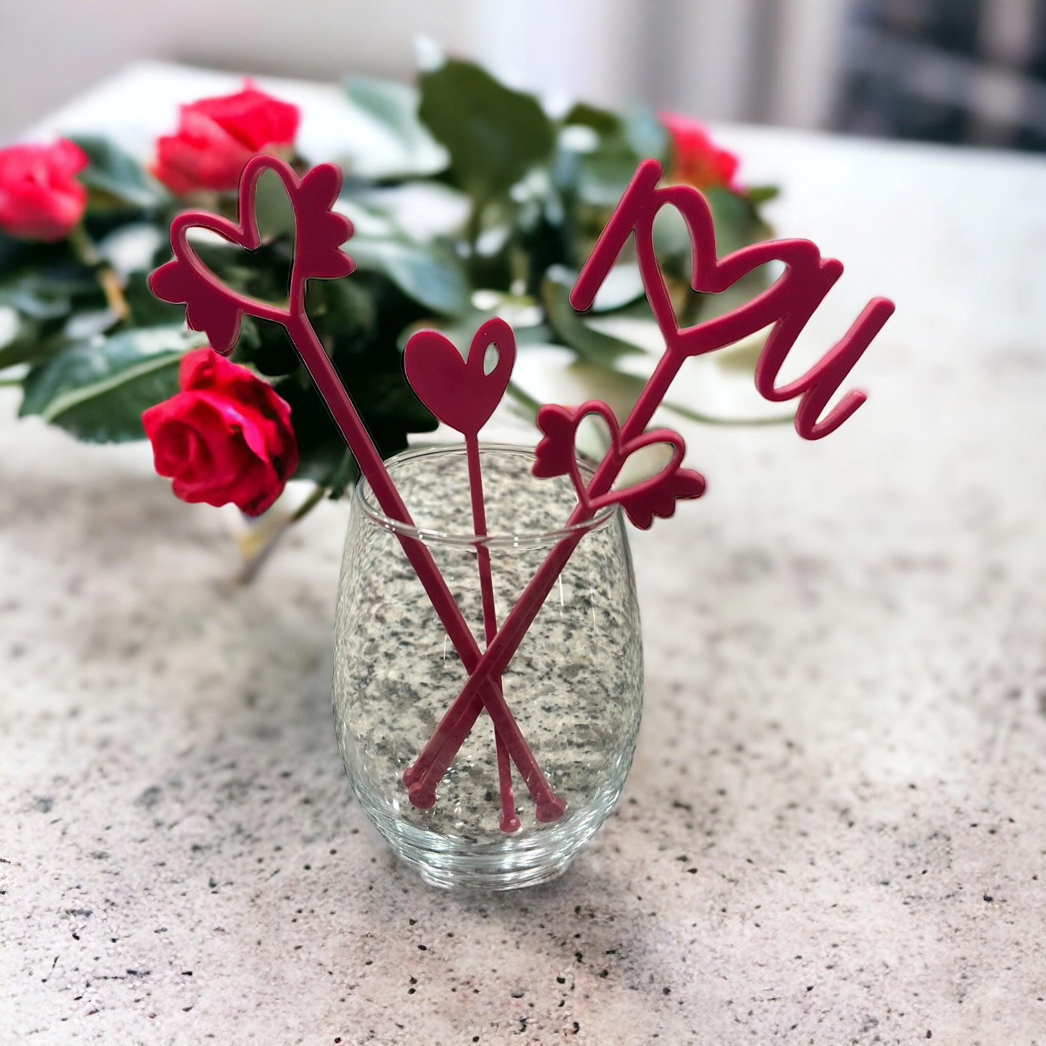 Valentines drink stirrers, heart drink stirrers, valentines gift, wedding gift, fun present for wife, gift for her, galentines gift, drinks - Coastal Chaos LLC