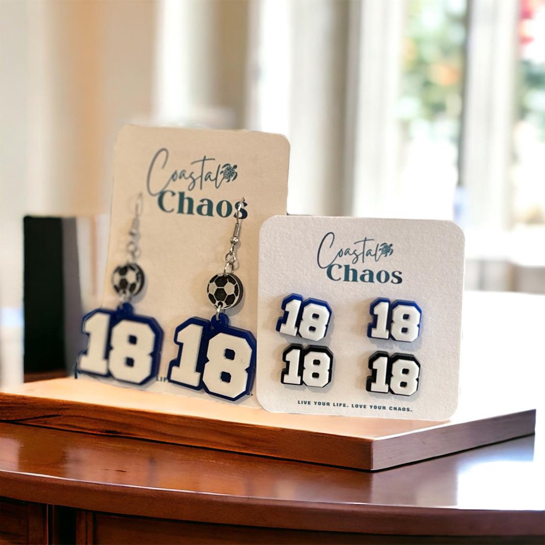 Sports number earrings, school spirit, college team earrings, sports earrings - Coastal Chaos LLC