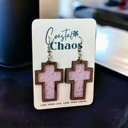 Cross earrings, walnut wood custom earrings - Coastal Chaos LLC