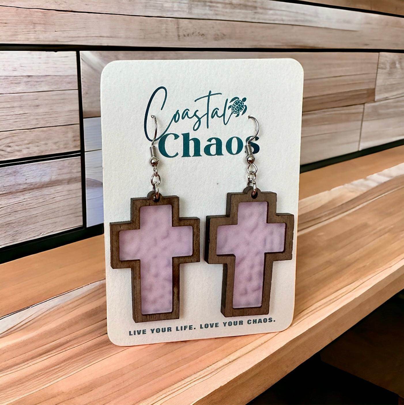 Cross earrings, walnut wood custom earrings - Coastal Chaos LLC