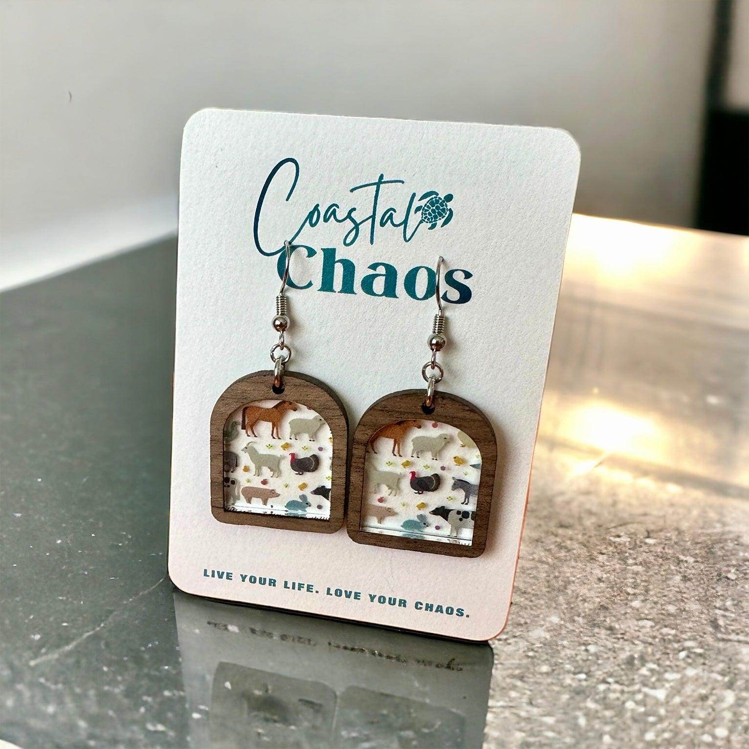 Farm animal earrings, acrylic earrings, farm animal lover earrings - Coastal Chaos LLC