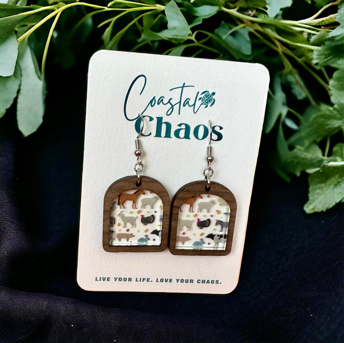 Farm animal earrings, acrylic earrings, farm animal lover earrings - Coastal Chaos LLC