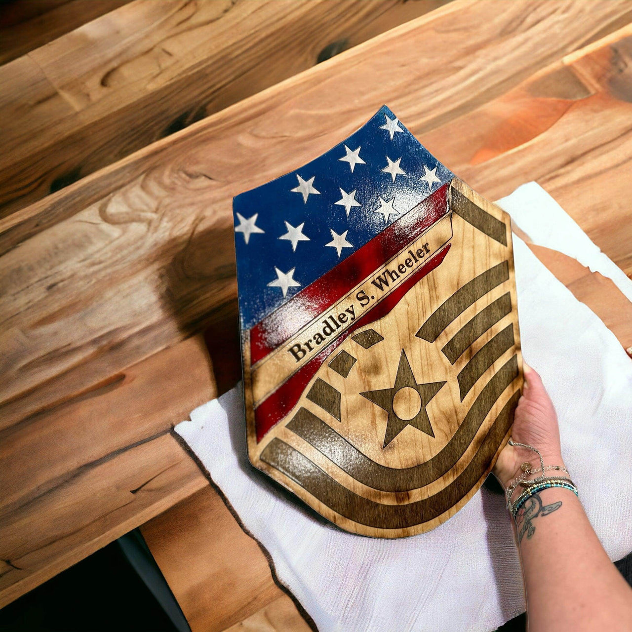 SMSgt distressed stripe, military promotion gift, retirement gift - Coastal Chaos LLC